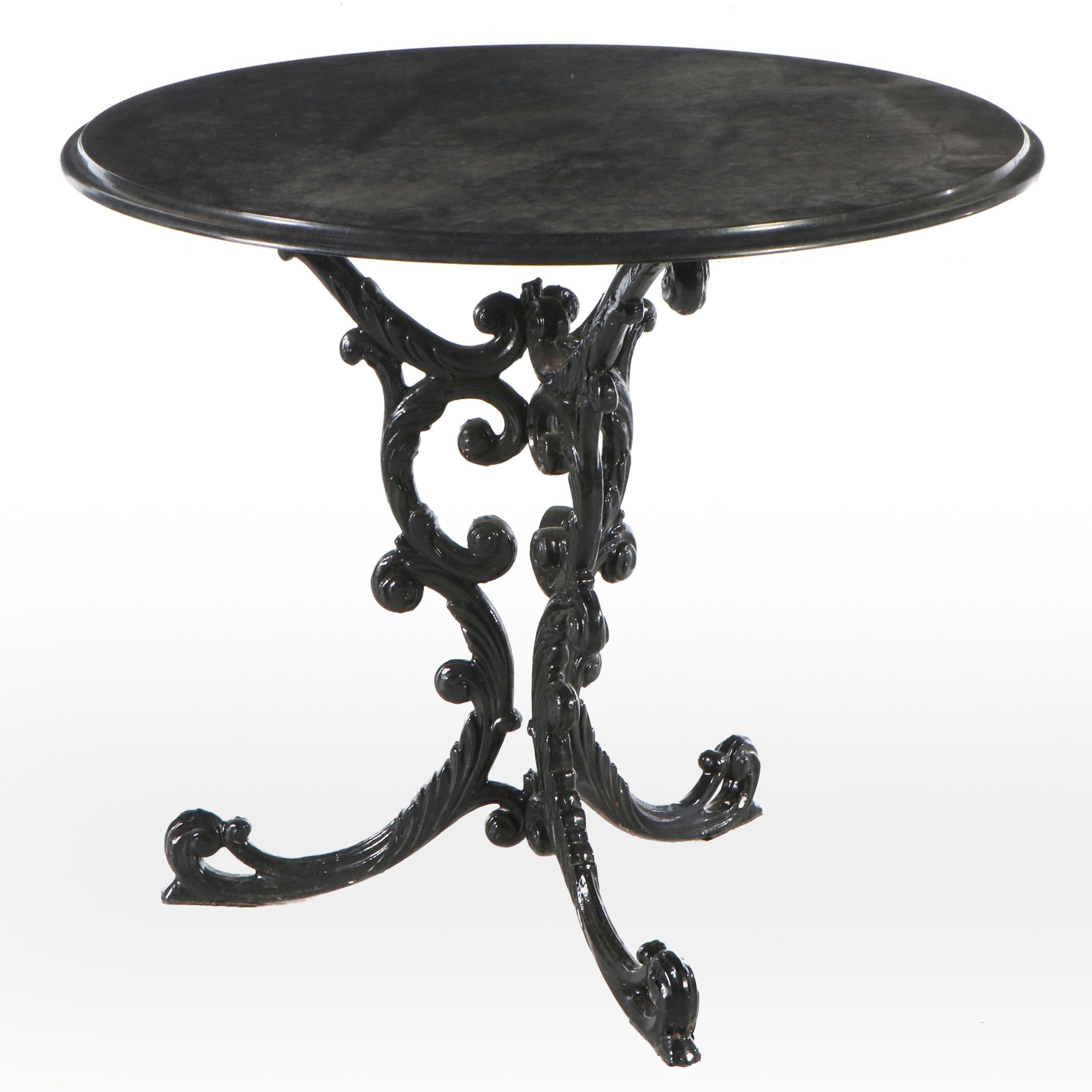 Victorian Black-Painted Cast Iron Scrollwork Occasional Table with Marble Top