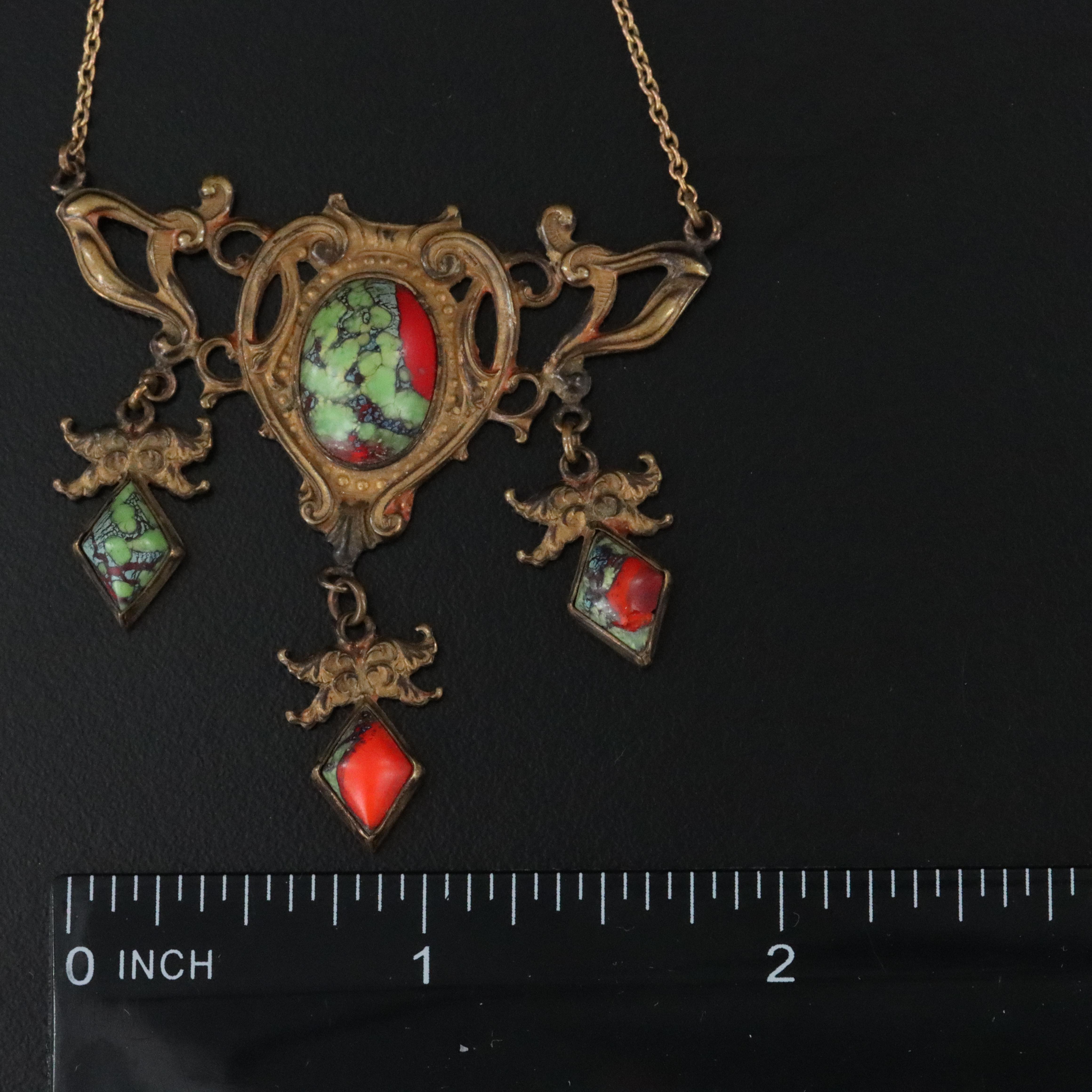 Art Nouveau Glass Brass Necklace