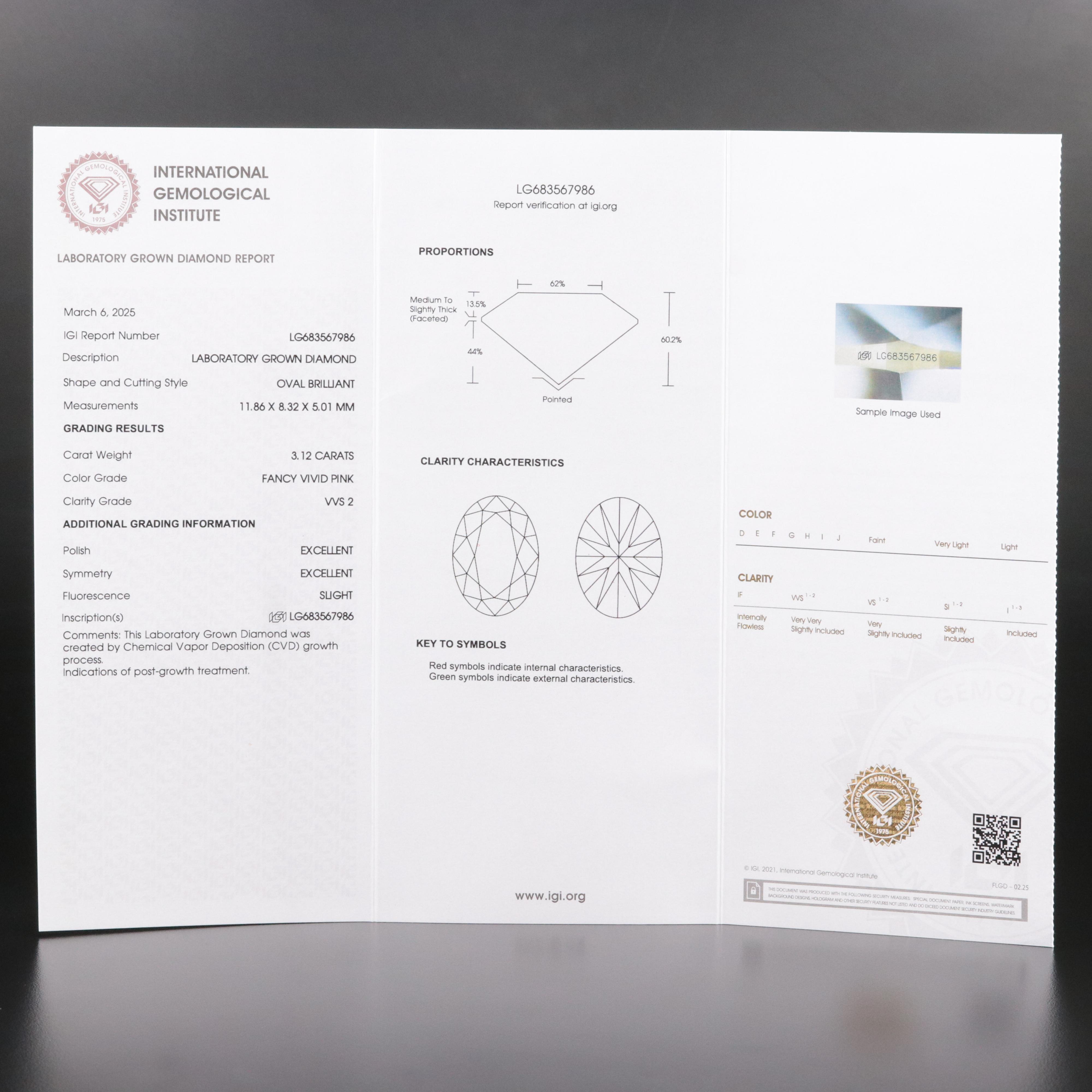 Platinum 3.12 CT Fancy Pink Lab Grown Diamond Solitaire Ring with IGI Report