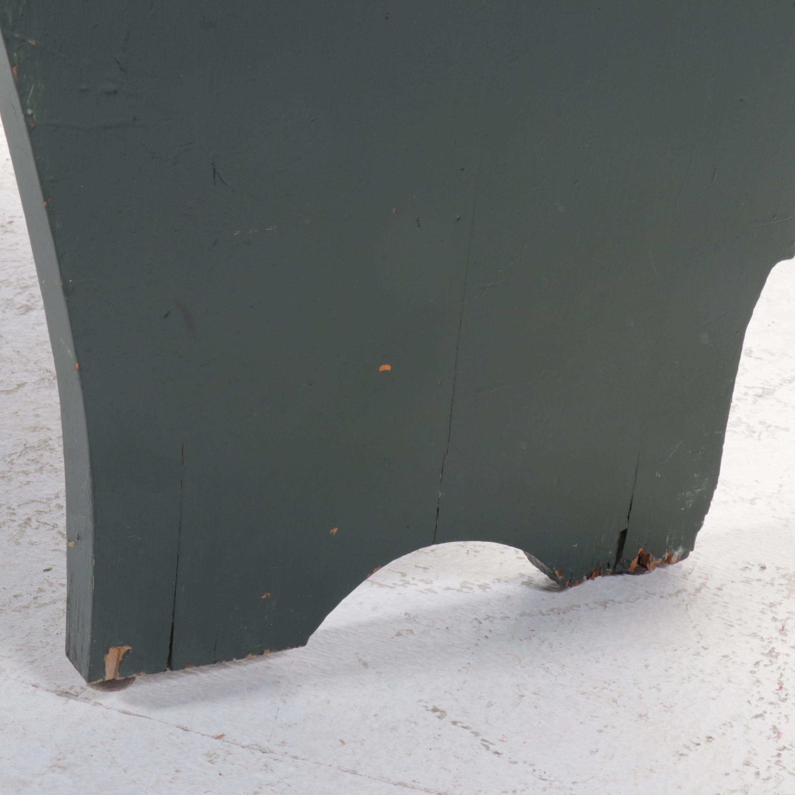 Green-Painted Wood Church Pew Bench, 20th Century