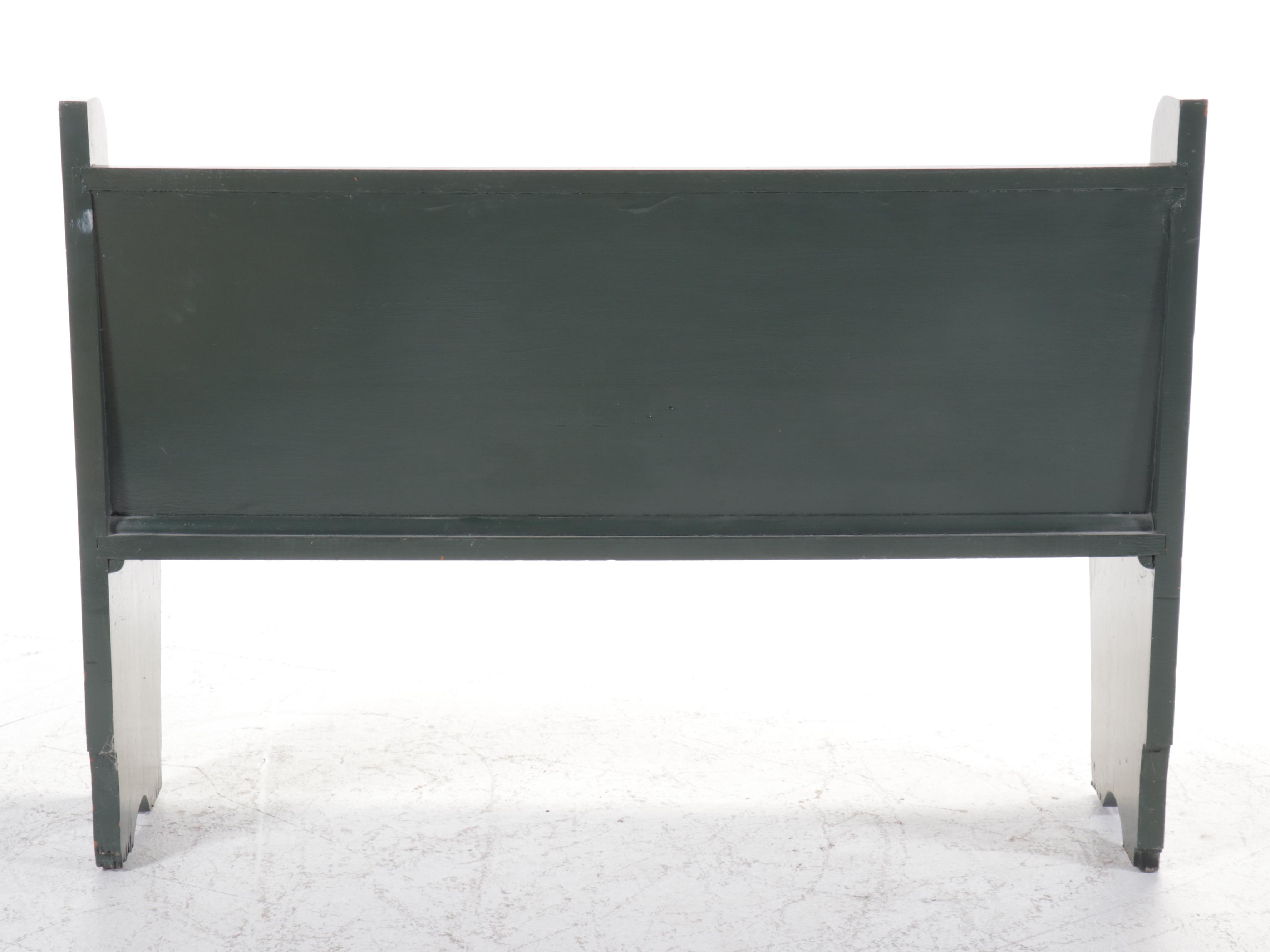 Green-Painted Wood Church Pew Bench, 20th Century