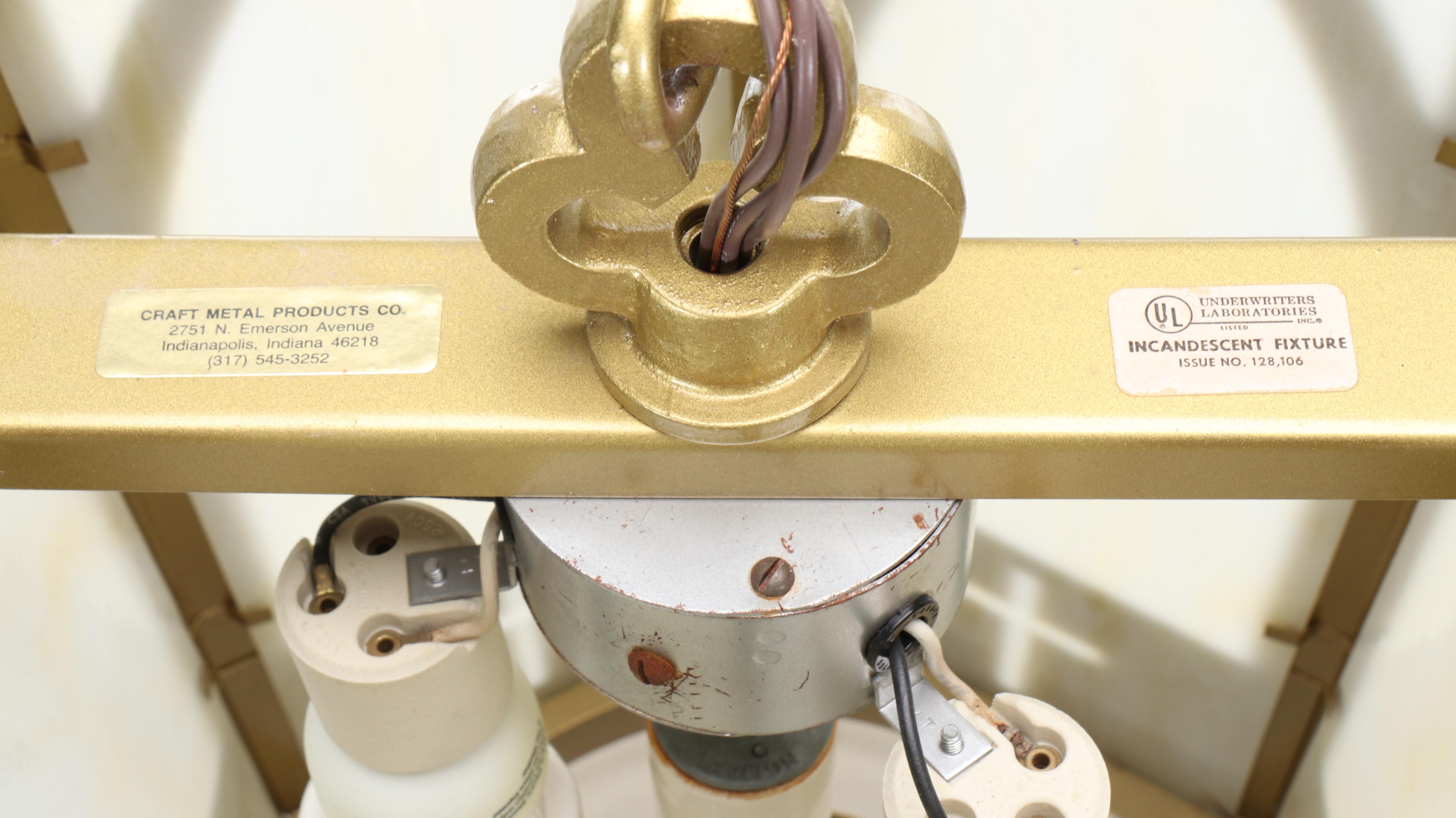 Gothic Revival Craft Metal "Hartford" Slag Glass & Gold Painted Church Pendants