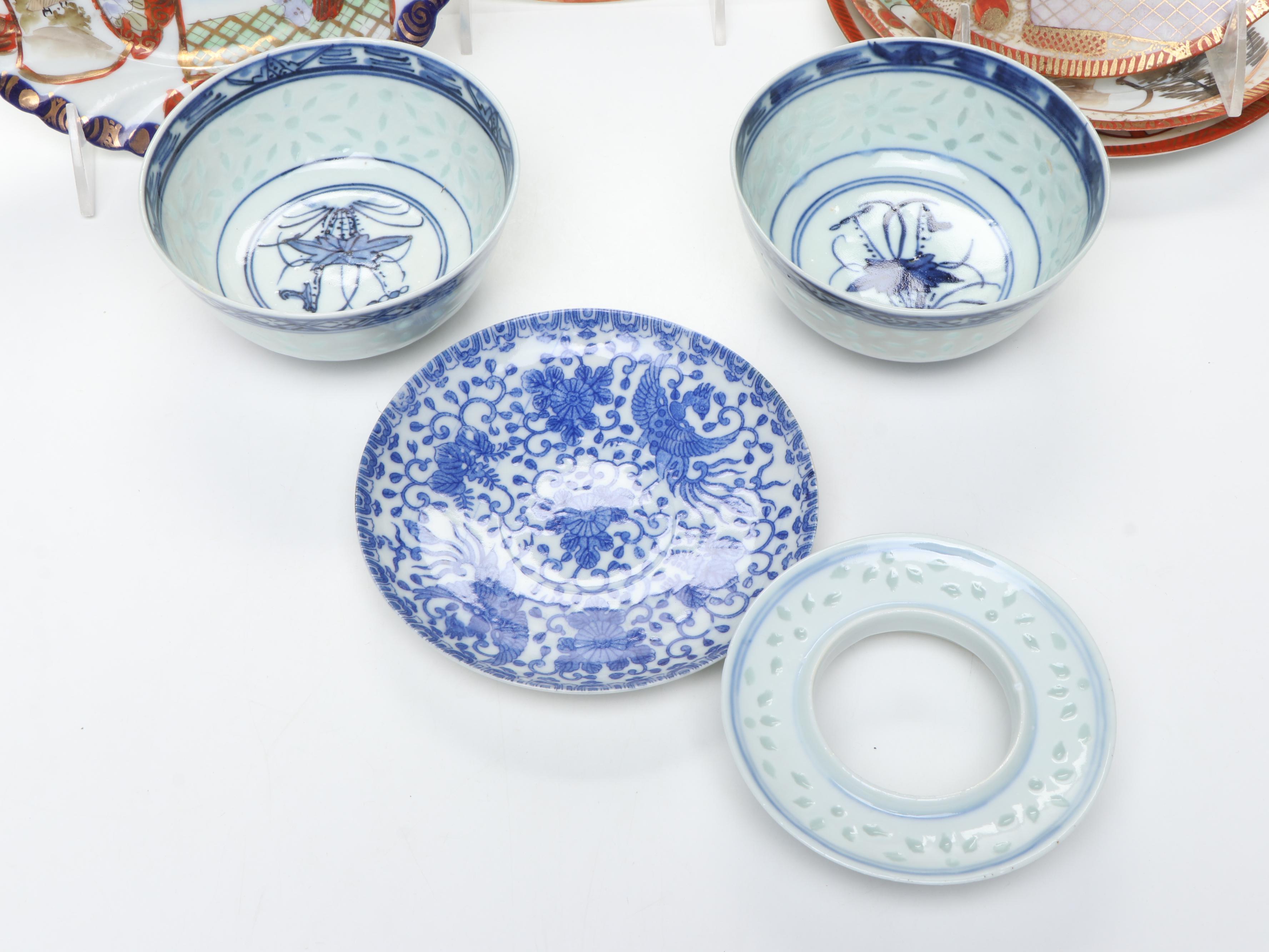 Japanese and Chinese Porcelain Bowls, Soup Spoons, and Plates