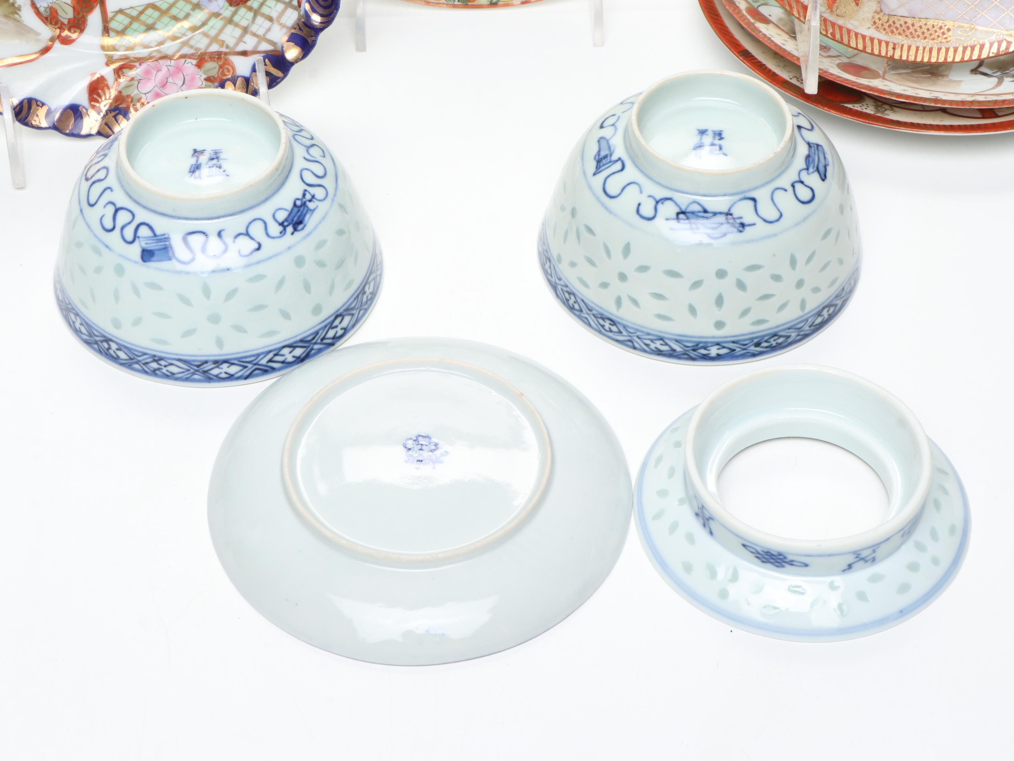 Japanese and Chinese Porcelain Bowls, Soup Spoons, and Plates