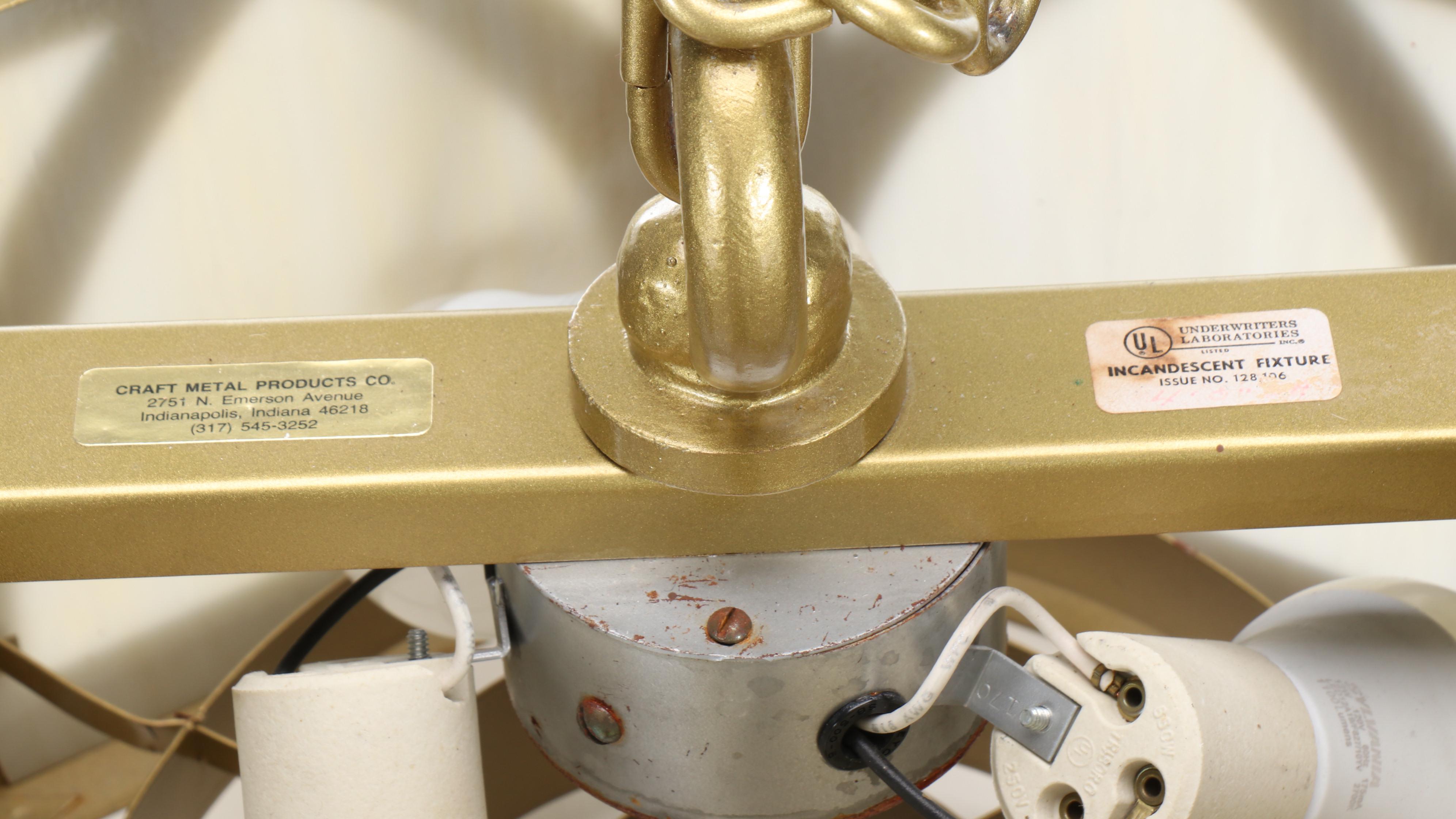 Gothic Revival Craft Metal "Hartford" Gold Painted Metal and Slag Glass Pendants