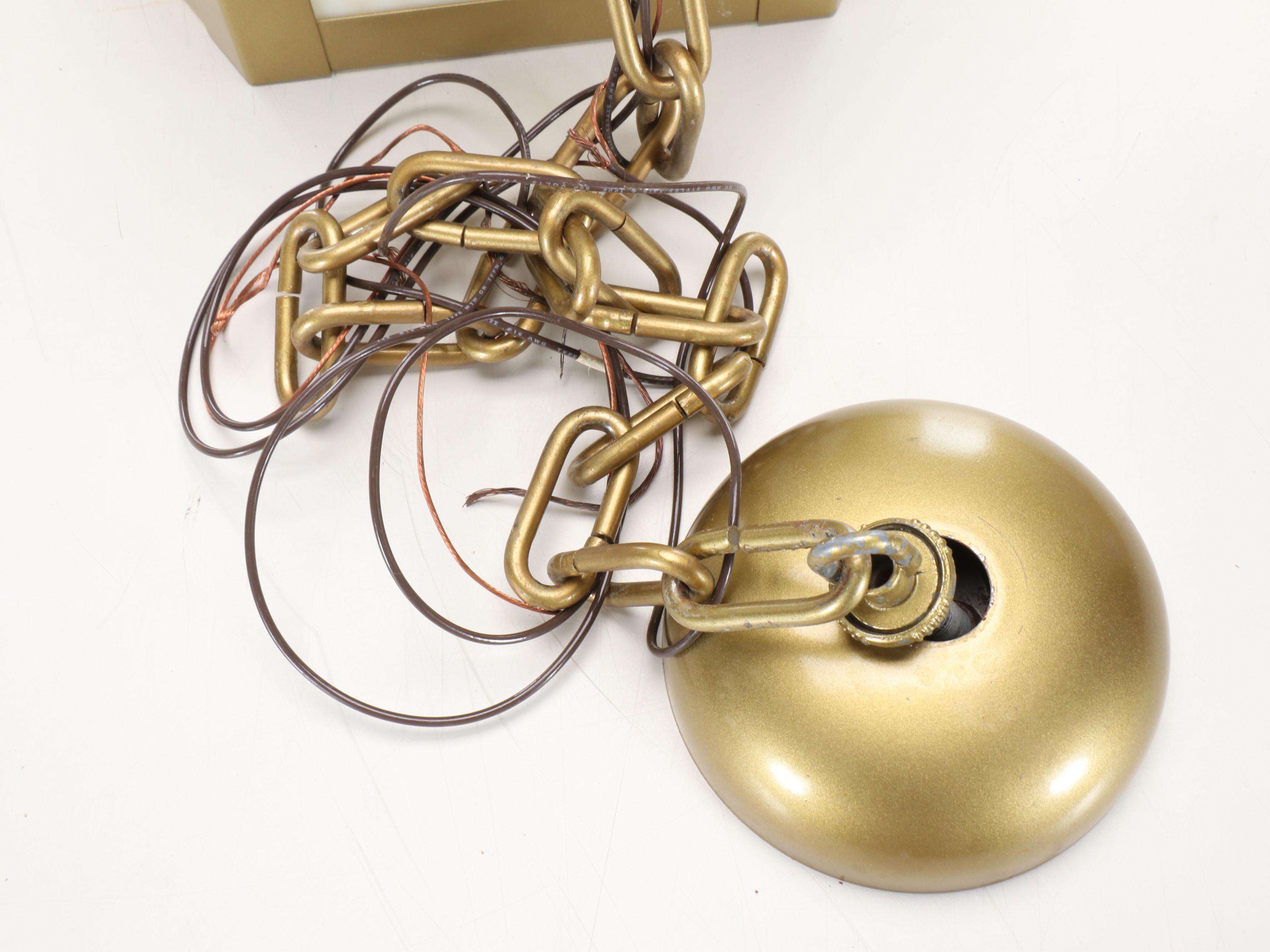 Gothic Revival Craft Metal "Hartford" Gold Painted Metal and Slag Glass Pendants