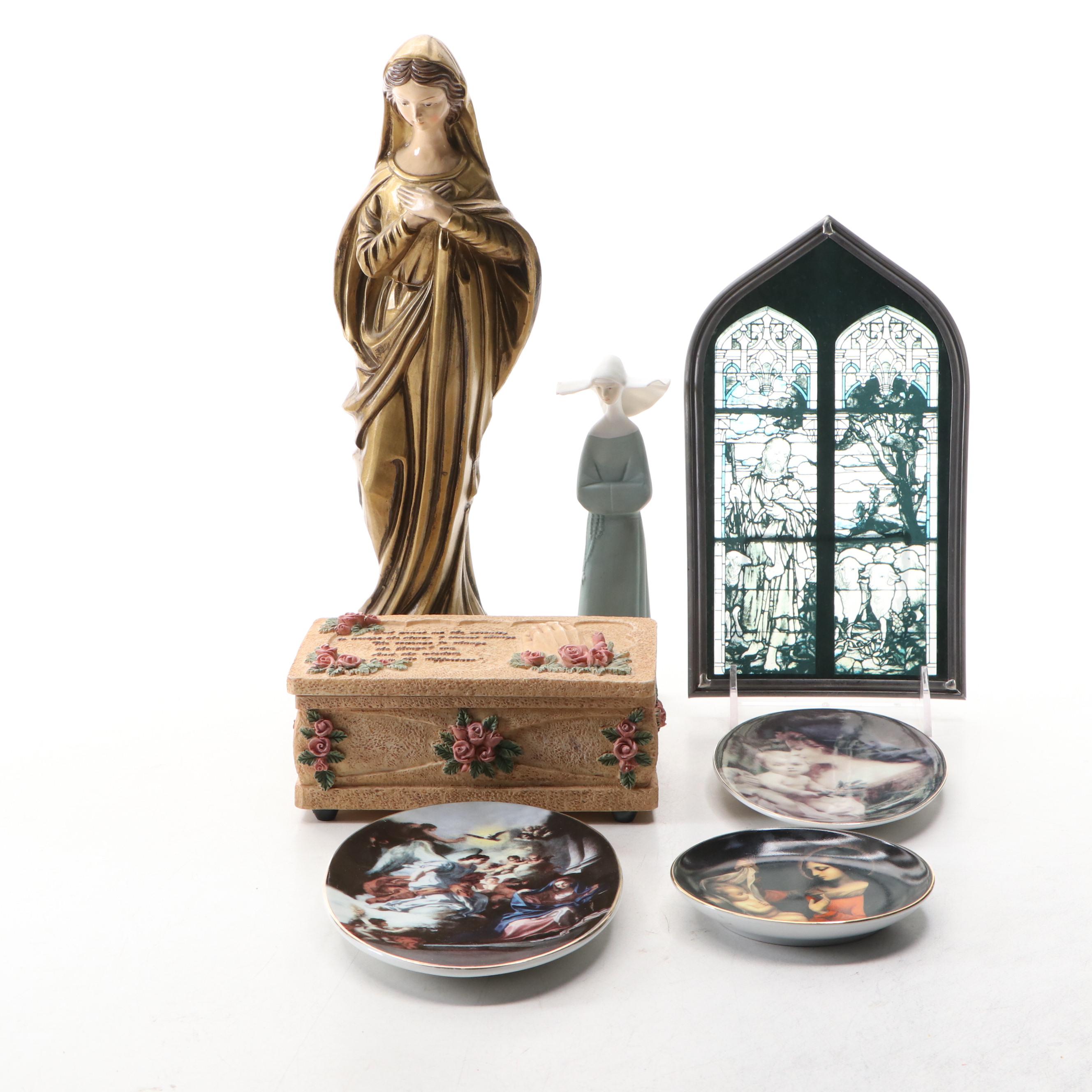 Madonna and Nun Figurine with Other Décor