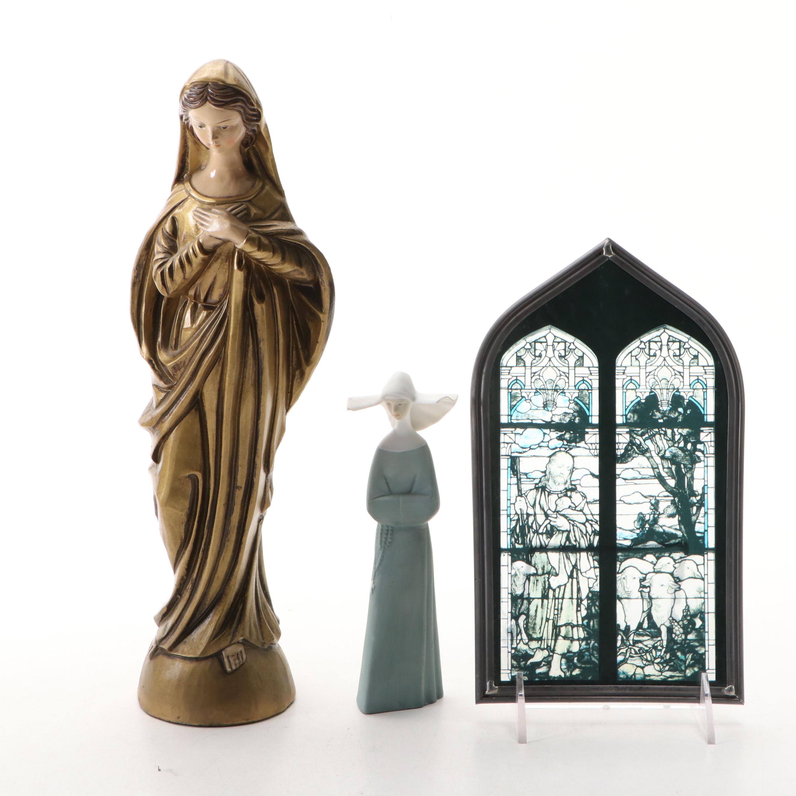 Madonna and Nun Figurine with Other Décor