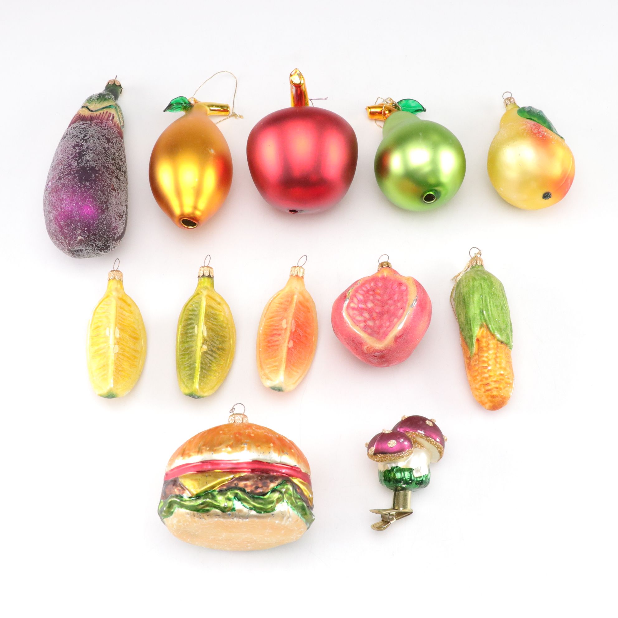 Blown Glass Fruit, Mushrooms & Food Christmas Ornaments