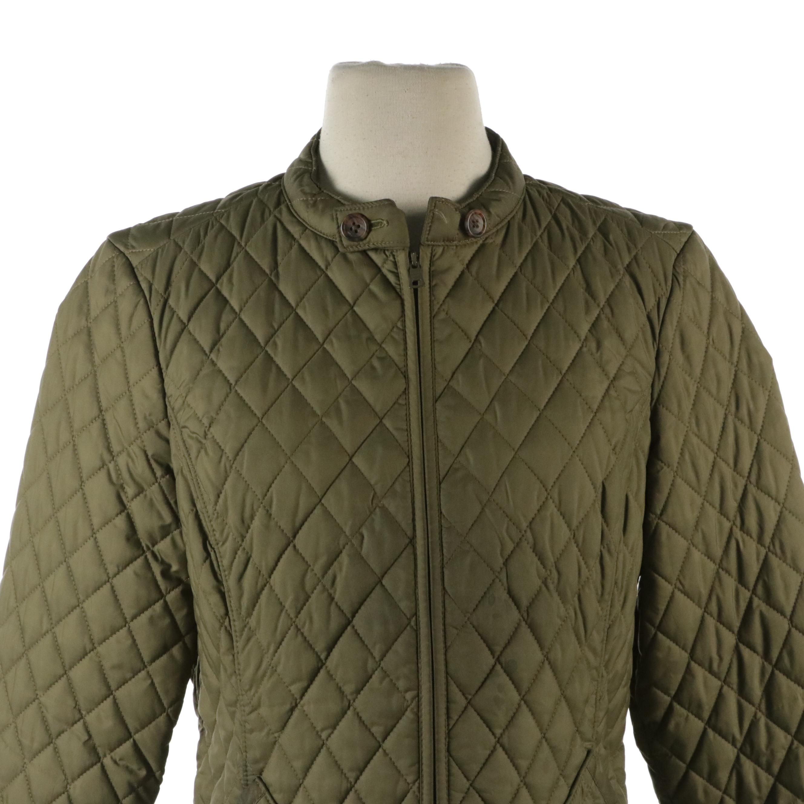 Tuckernuck Micro Striped Cotton Blouse, Banana Republic Quilted Nylon Zip Jacket