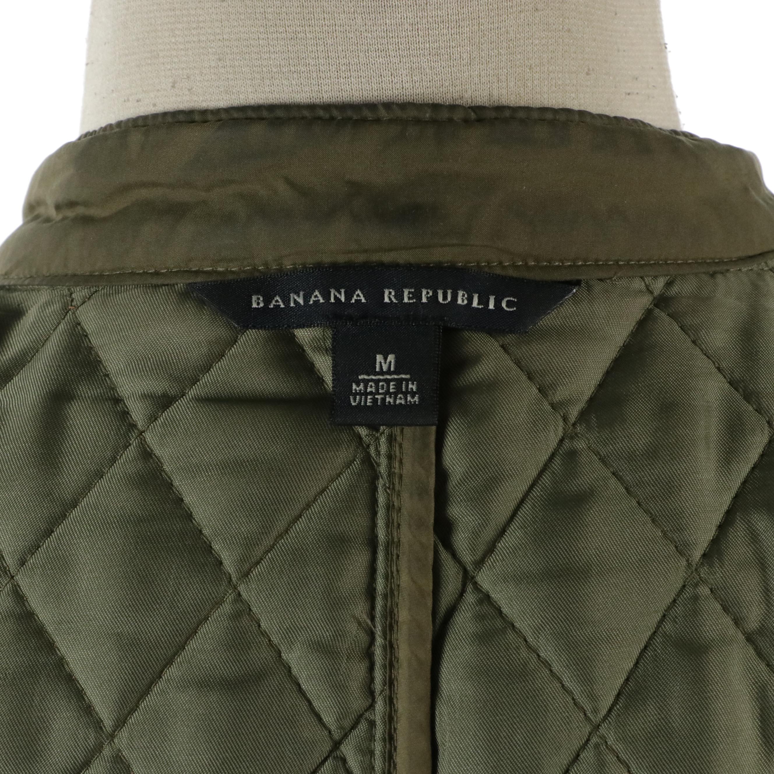 Tuckernuck Micro Striped Cotton Blouse, Banana Republic Quilted Nylon Zip Jacket