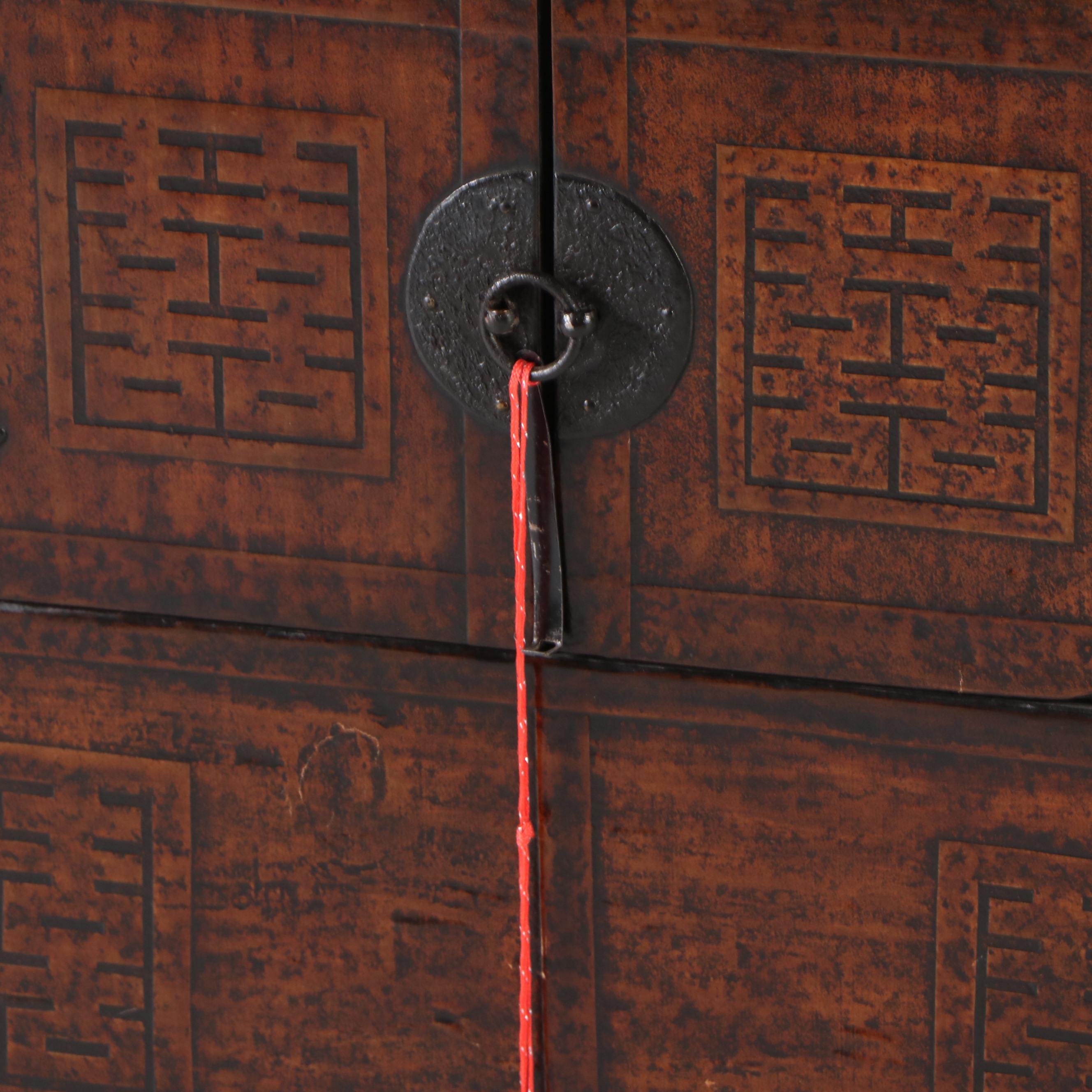Korean Carved Hardwood Chest on Chest, 20th Century
