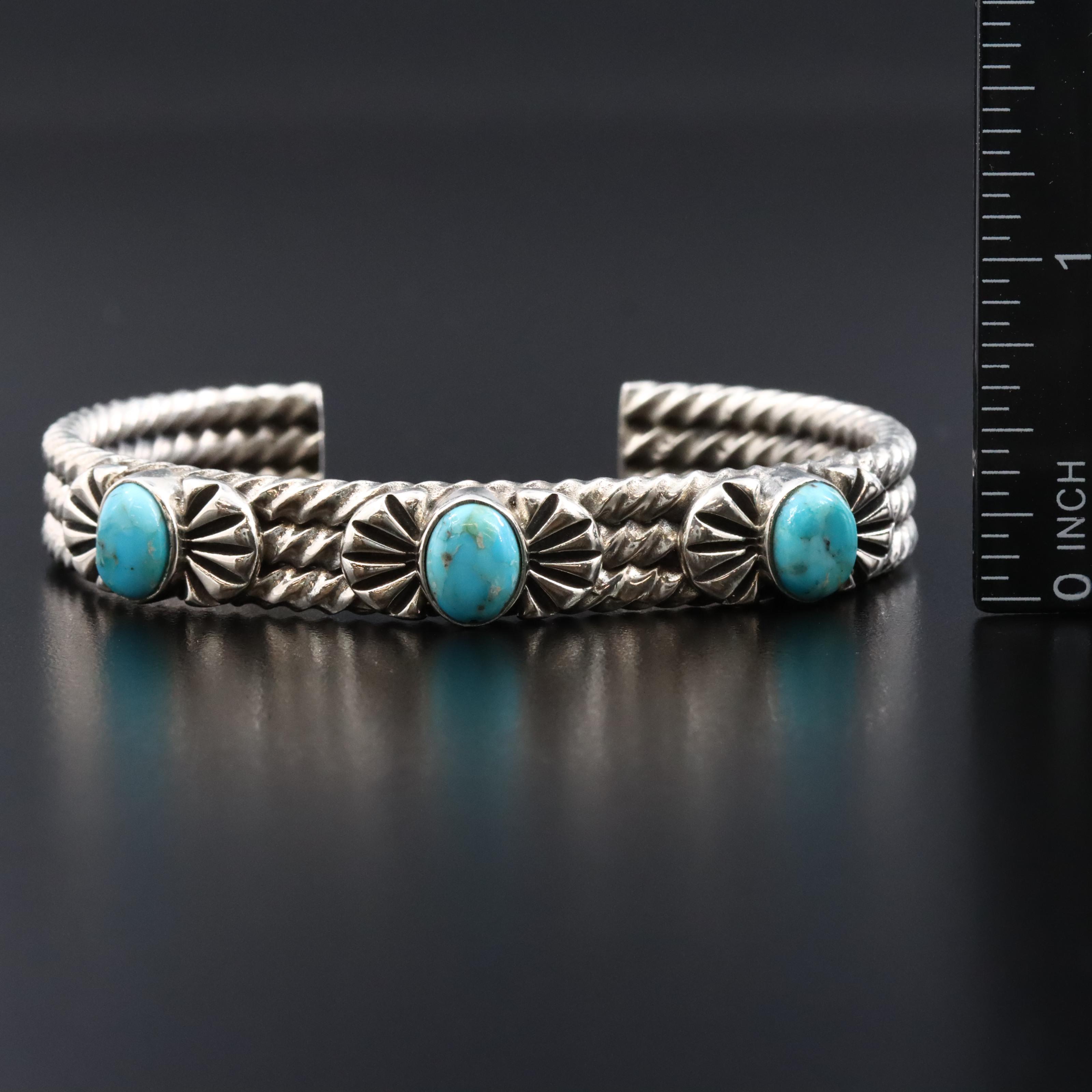 Sterling Turquoise Ribbed Cuff Bracelet