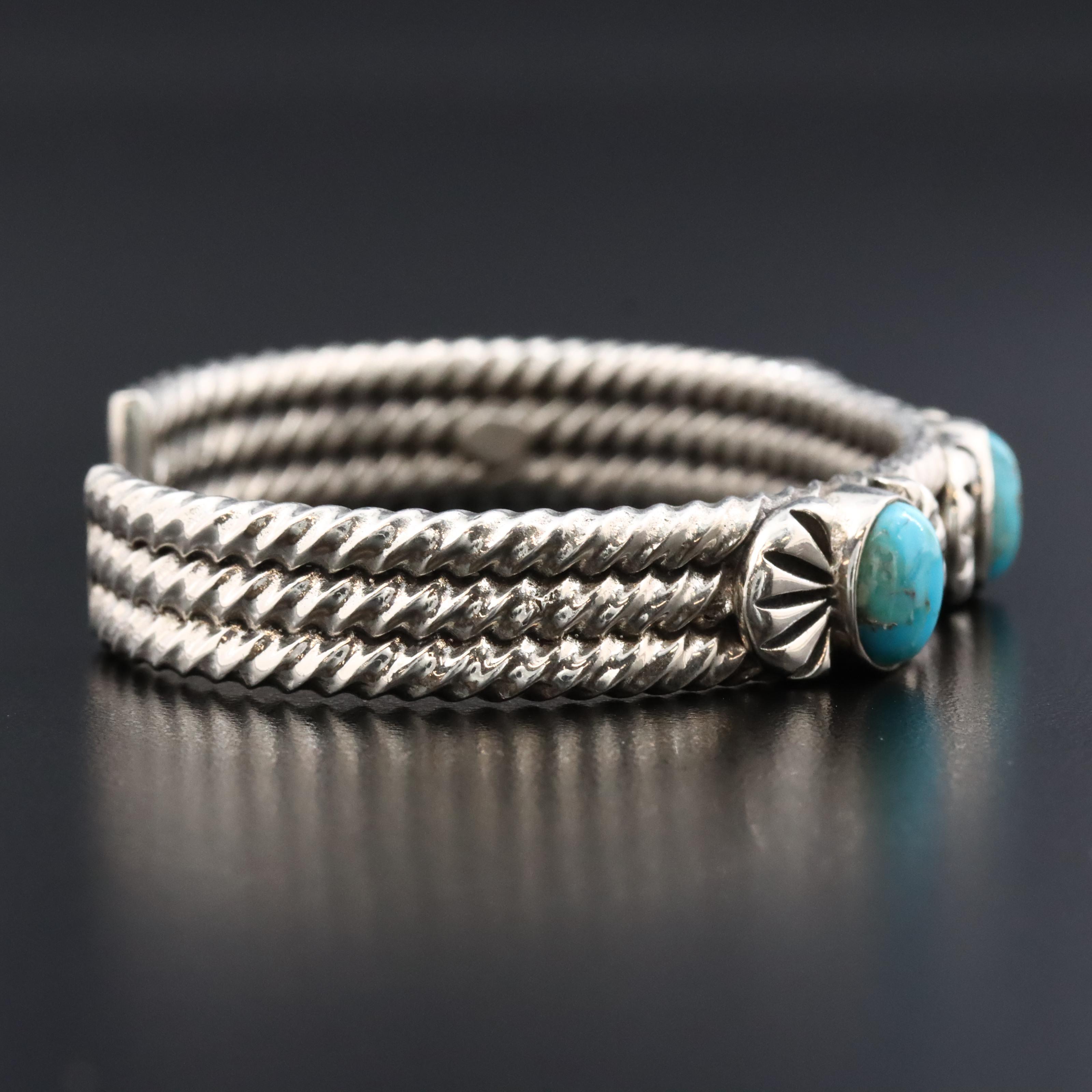 Sterling Turquoise Ribbed Cuff Bracelet