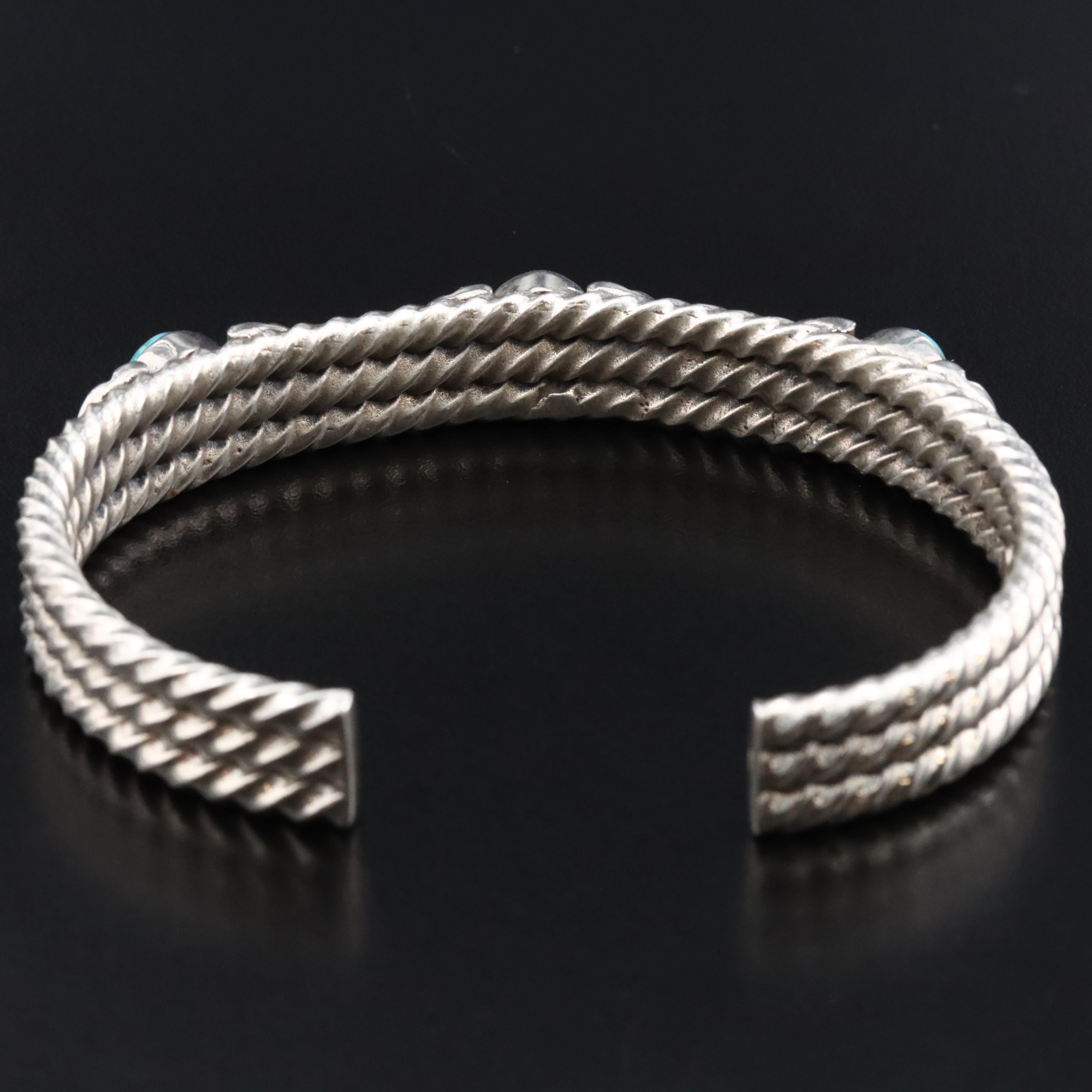 Sterling Turquoise Ribbed Cuff Bracelet