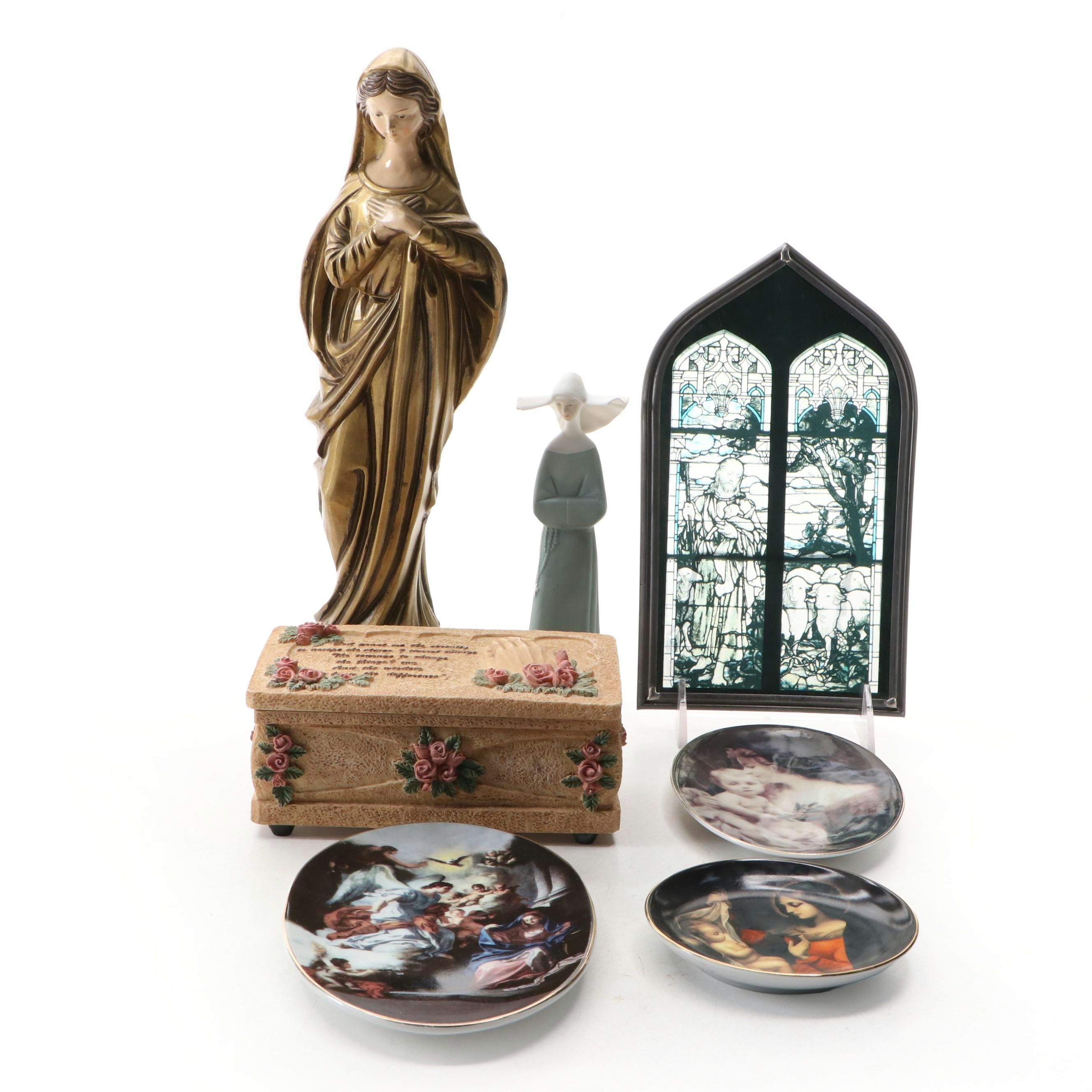 Madonna and Nun Figurine with Other Décor