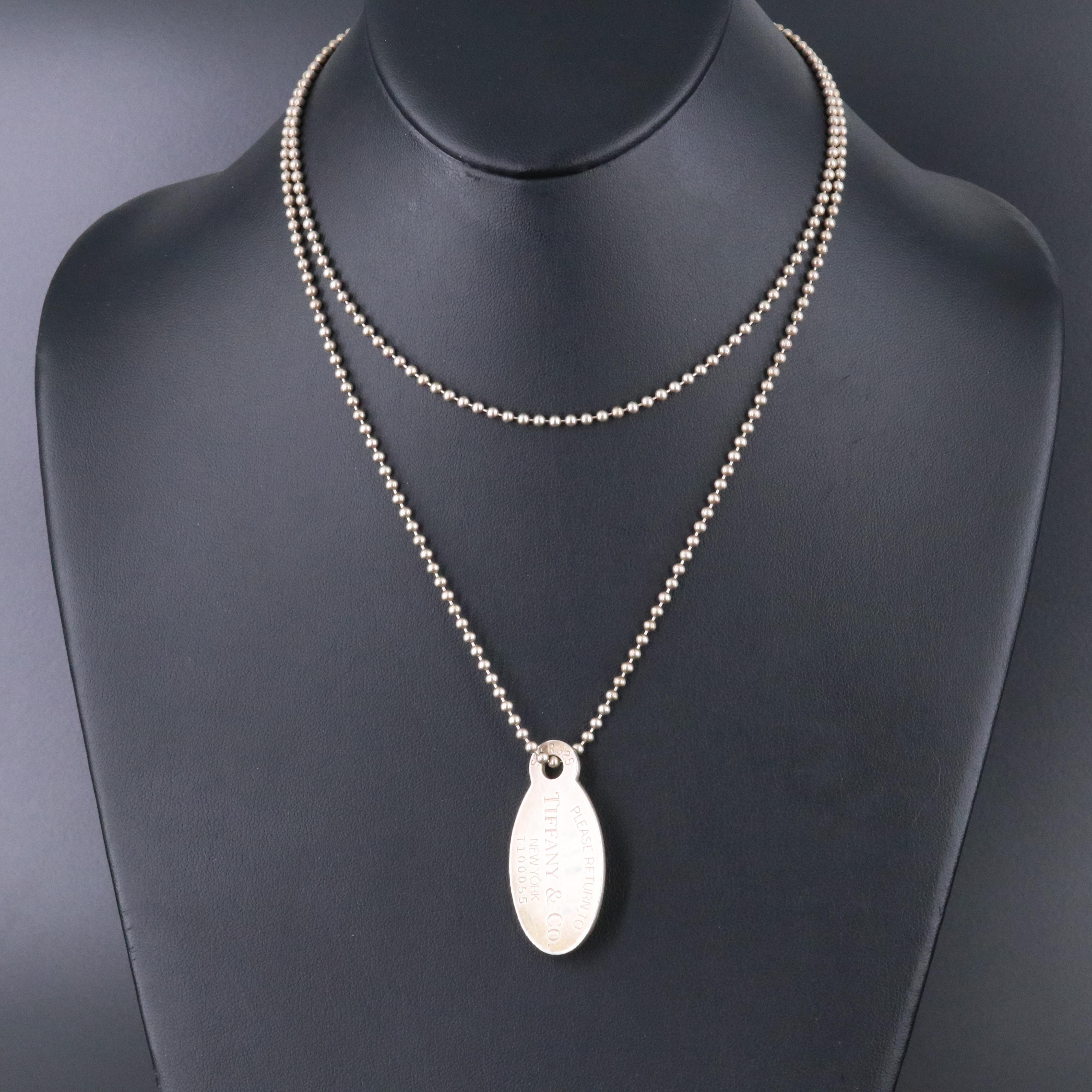 Tiffany & Co. Return to Tiffany Sterling Oval Dog Tag Pendant Necklace