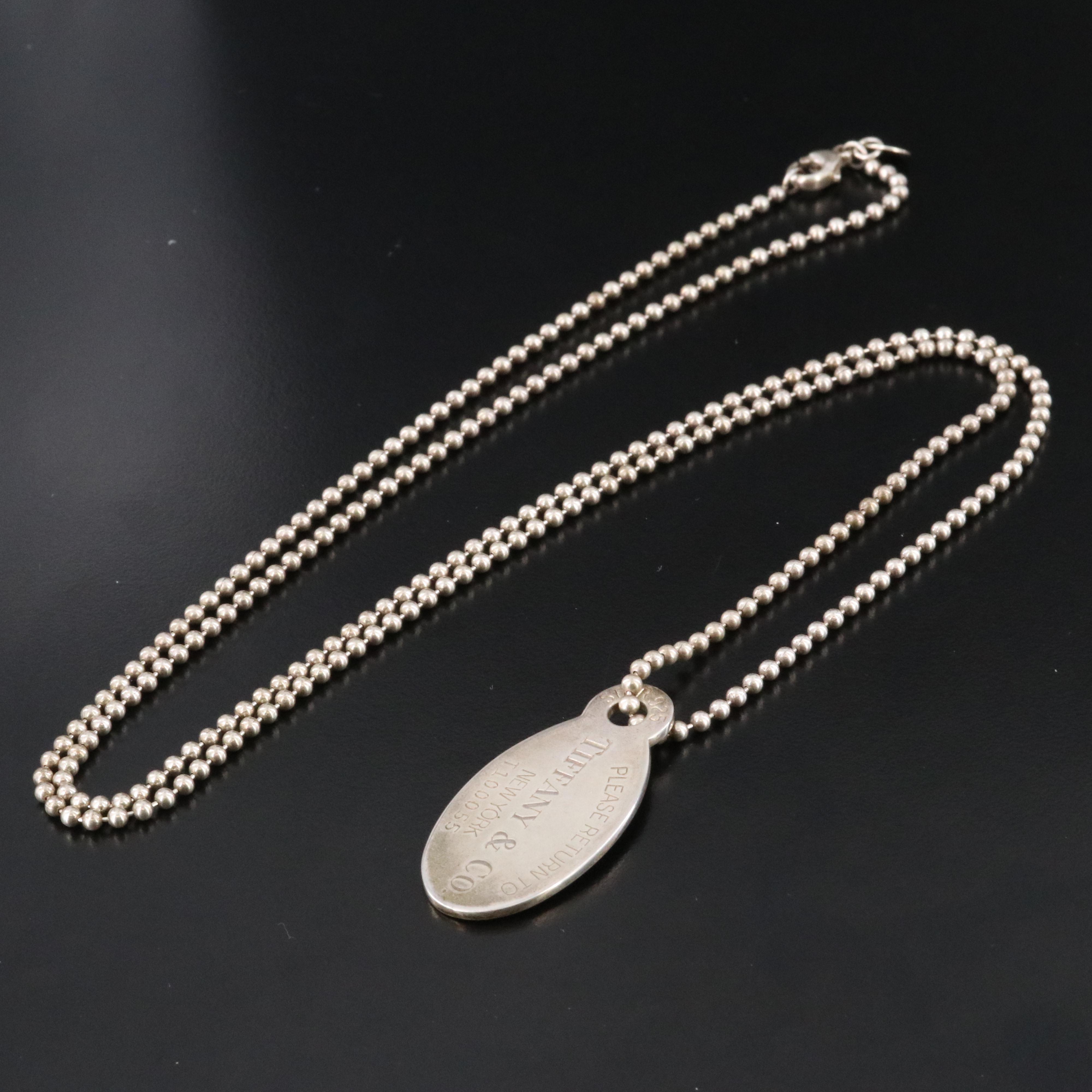 Tiffany & Co. Return to Tiffany Sterling Oval Dog Tag Pendant Necklace