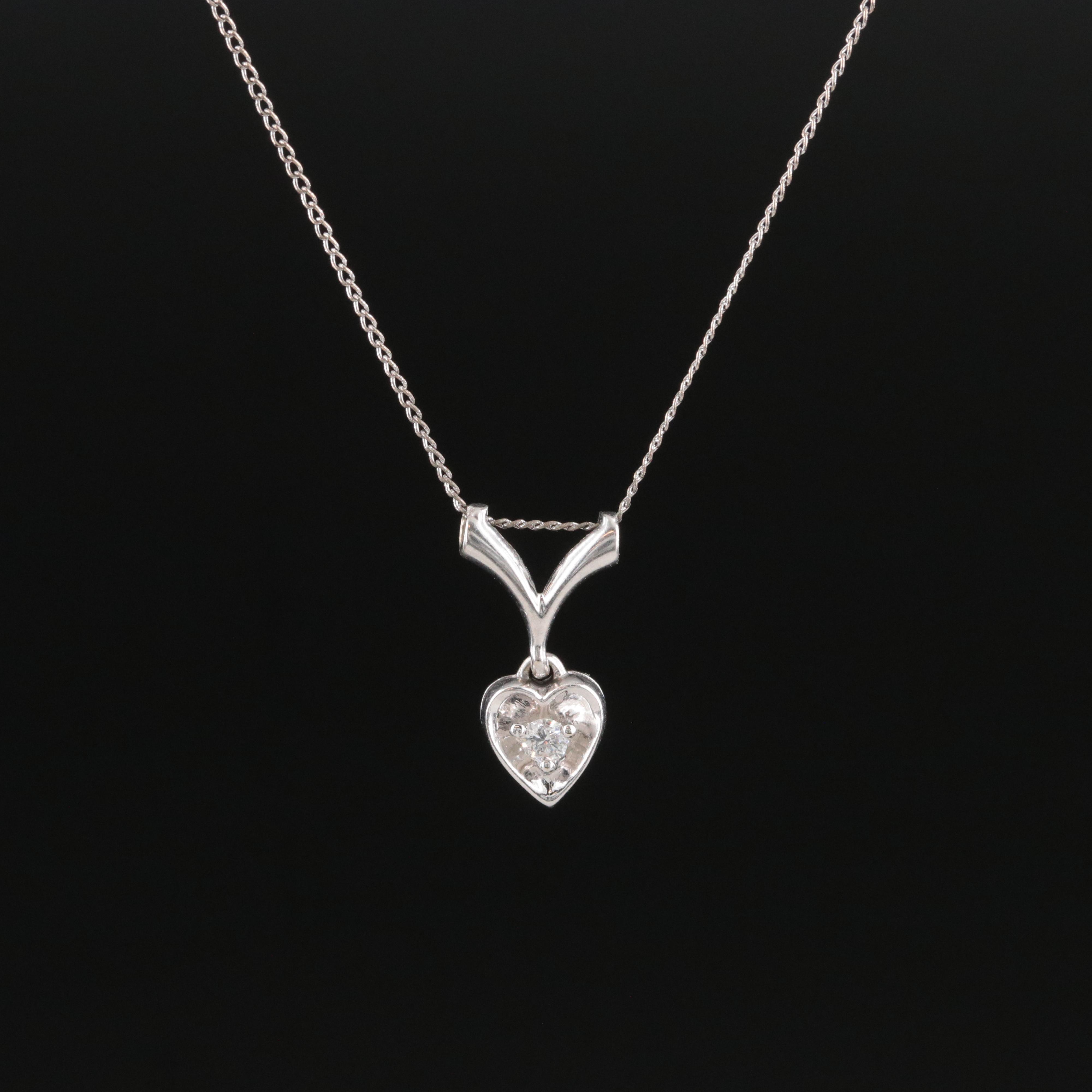 14K 0.05 CT Diamond Heart Pendant Necklace