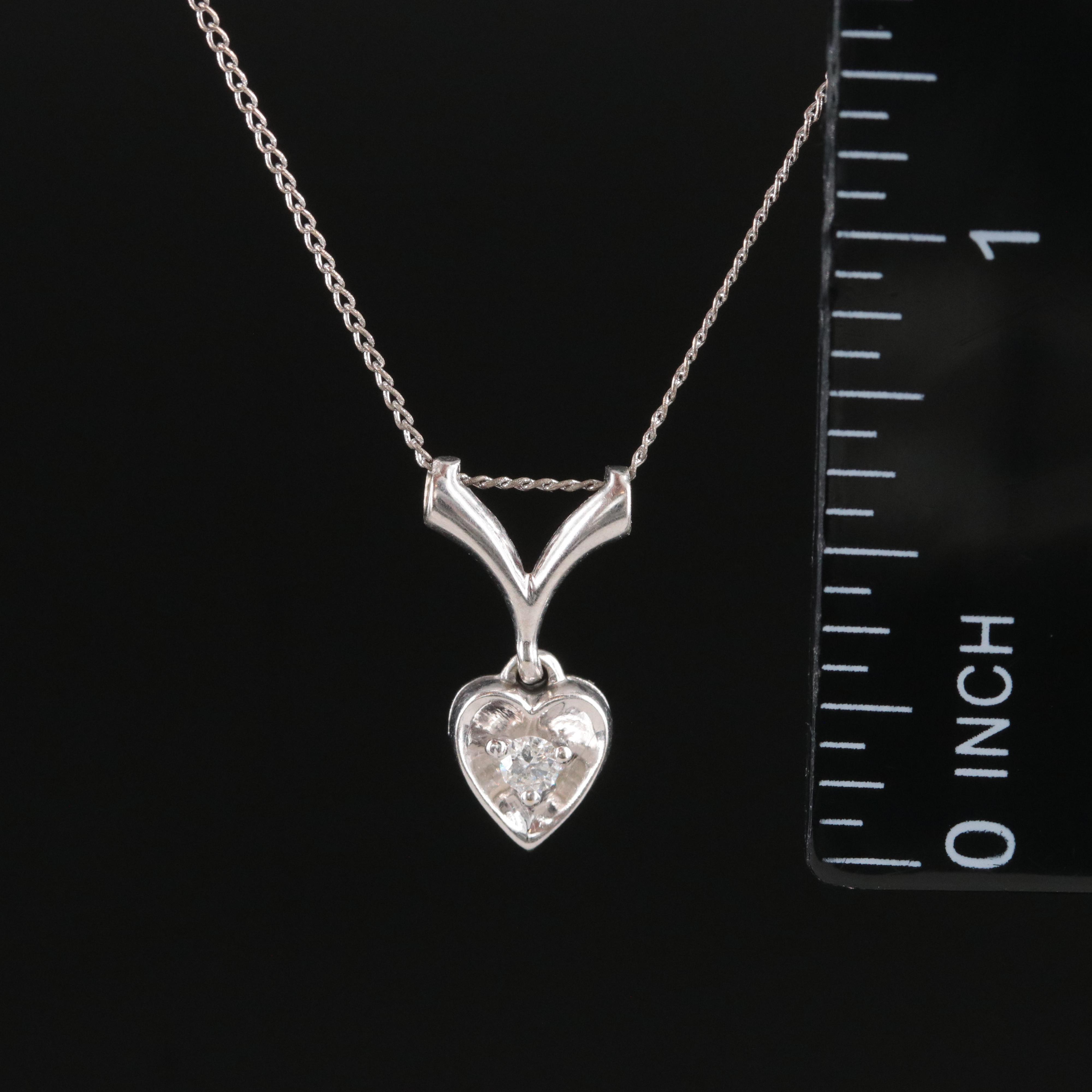 14K 0.05 CT Diamond Heart Pendant Necklace