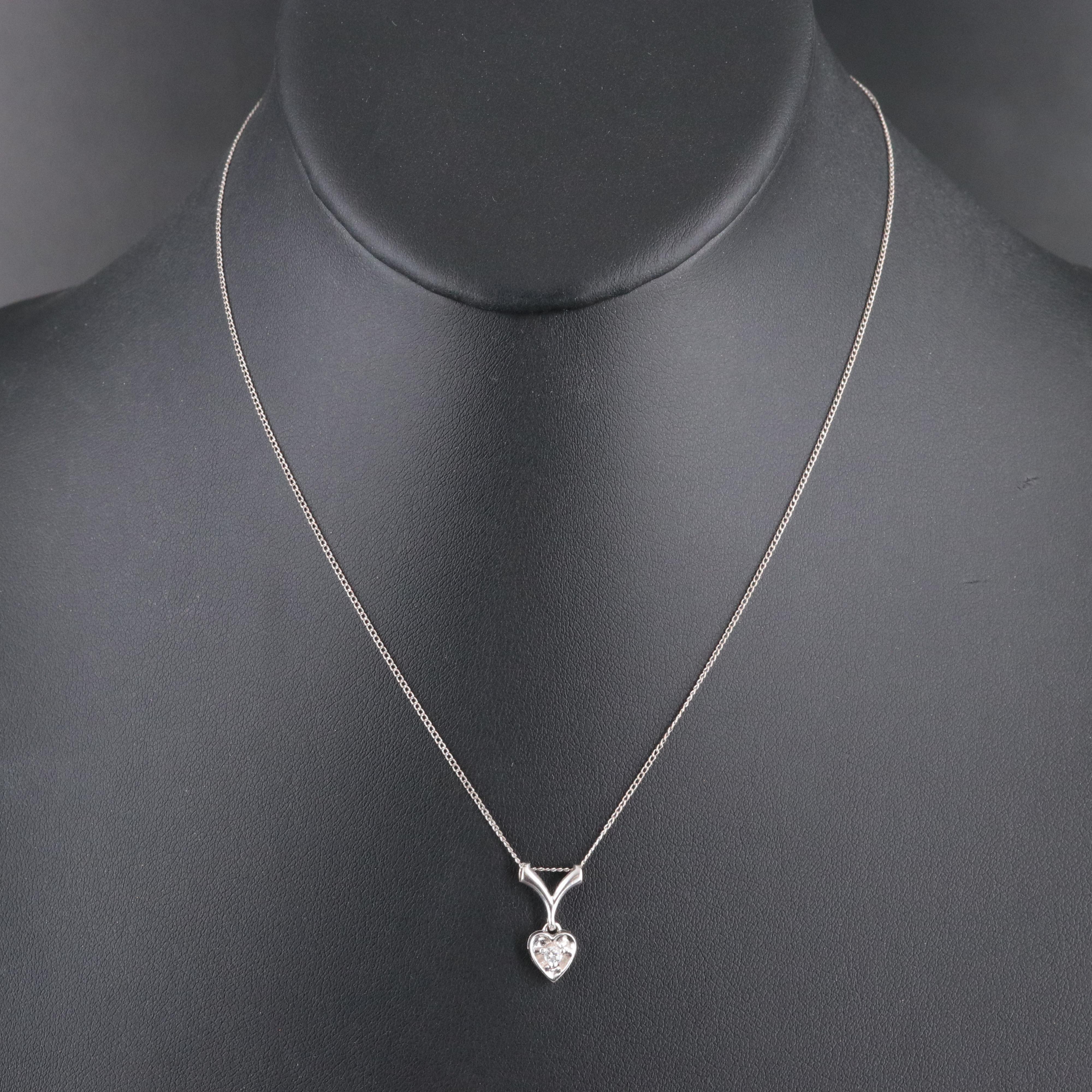 14K 0.05 CT Diamond Heart Pendant Necklace
