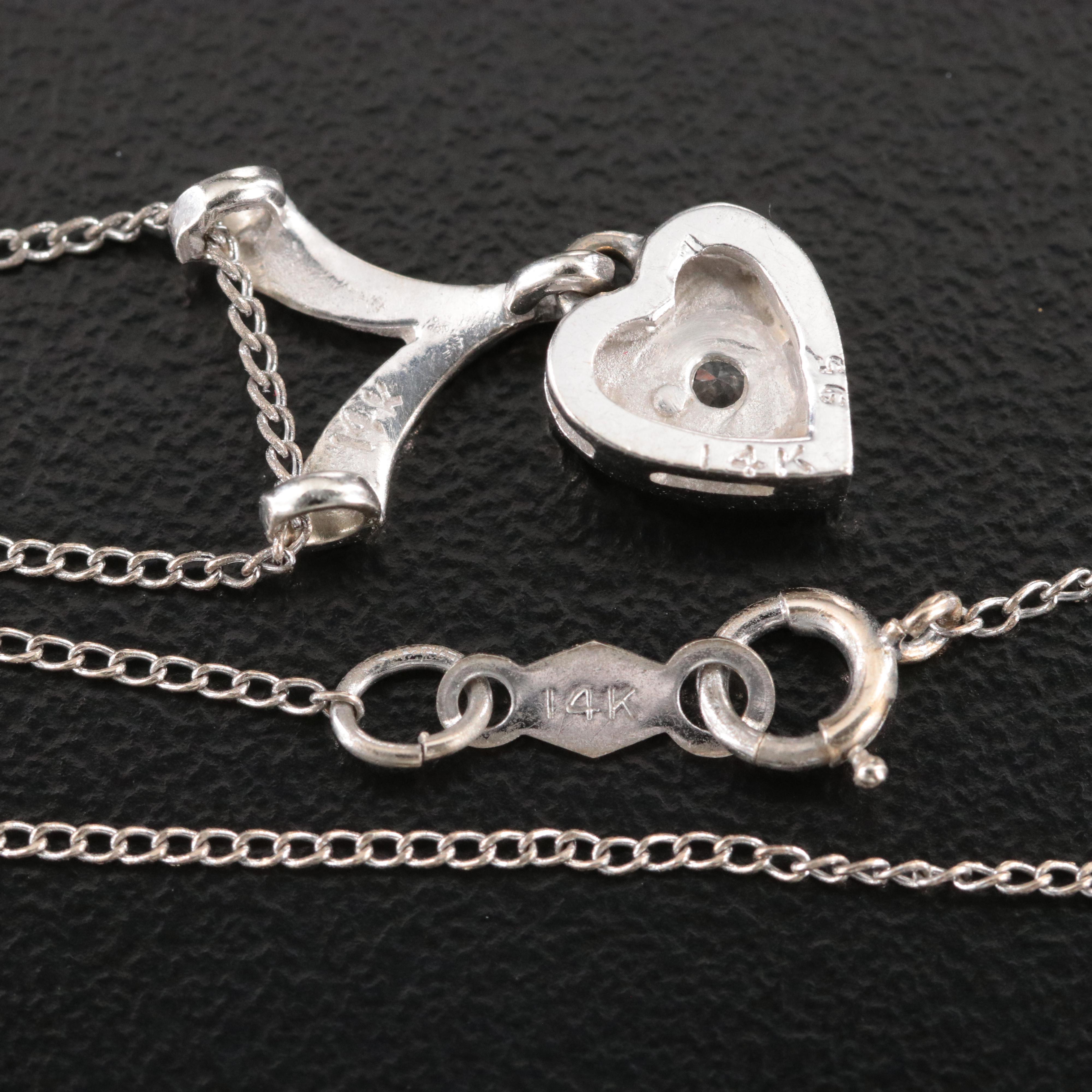 14K 0.05 CT Diamond Heart Pendant Necklace