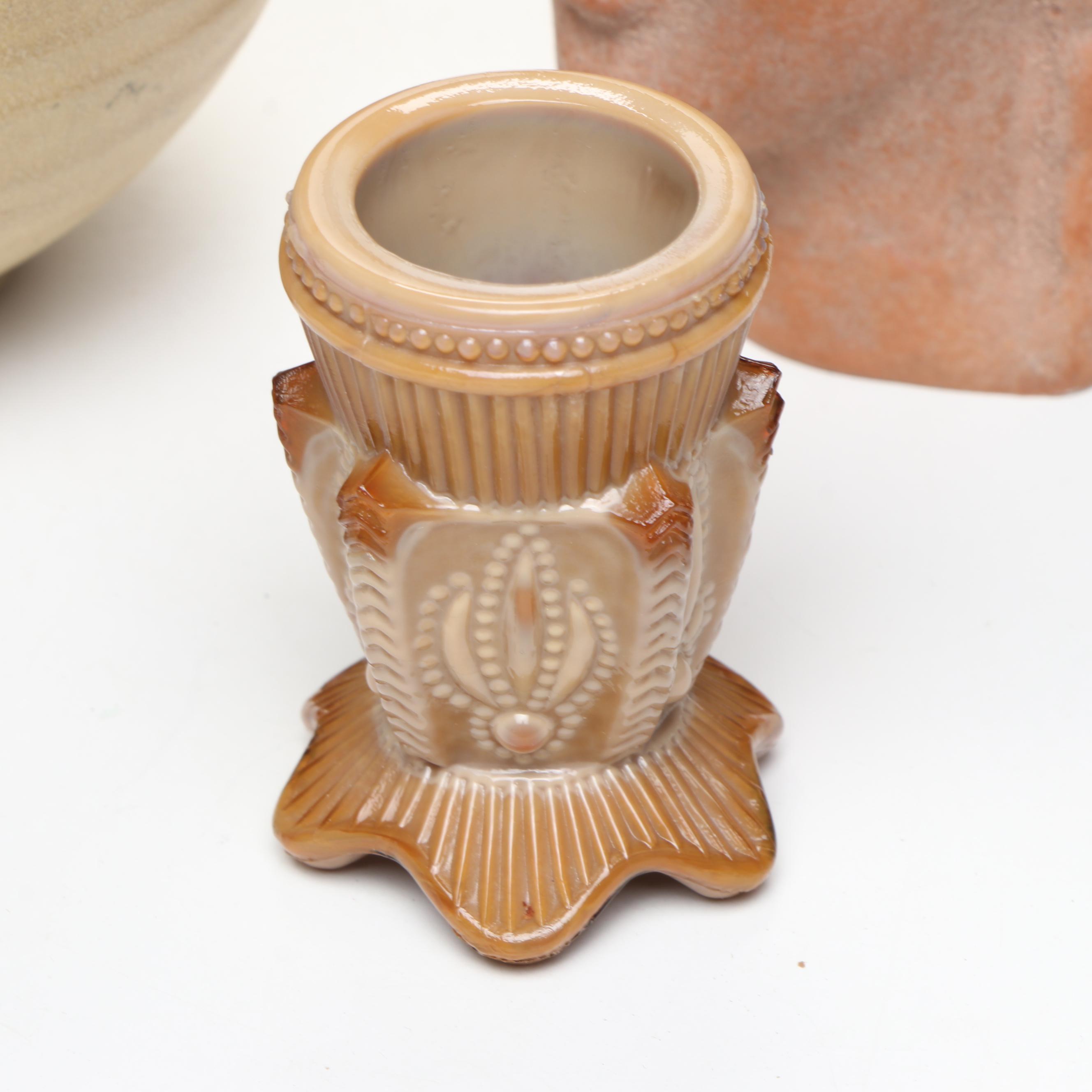 Terracotta Kouros Head, Artist Signed Pottery, and Other Table Décor