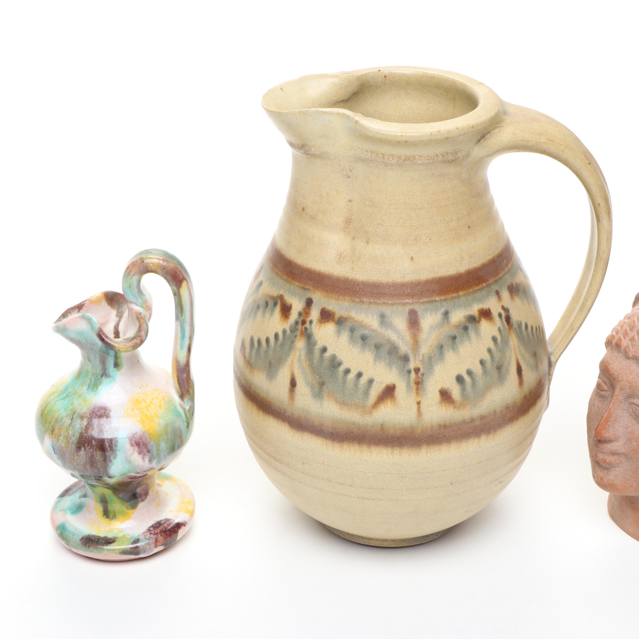 Terracotta Kouros Head, Artist Signed Pottery, and Other Table Décor