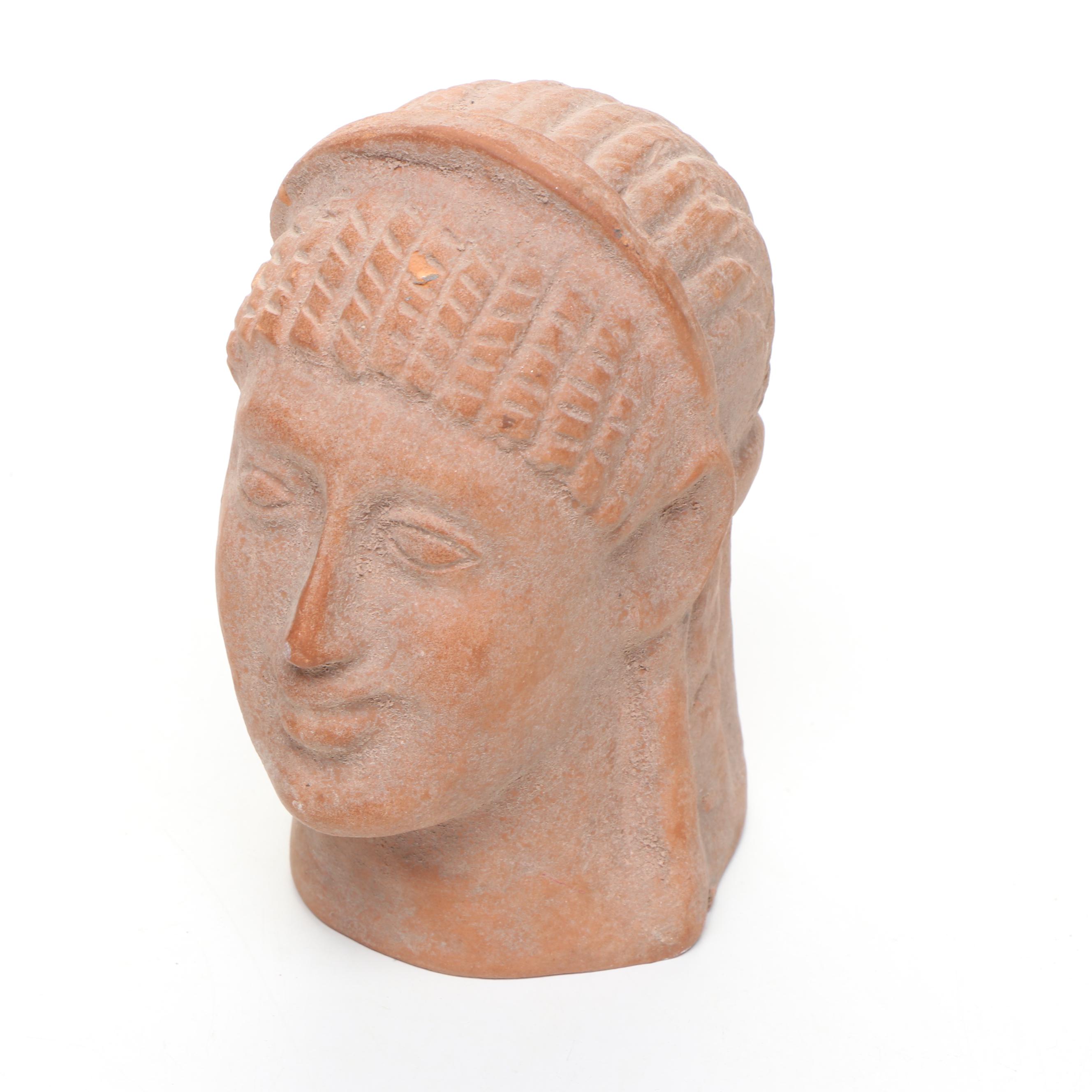Terracotta Kouros Head, Artist Signed Pottery, and Other Table Décor