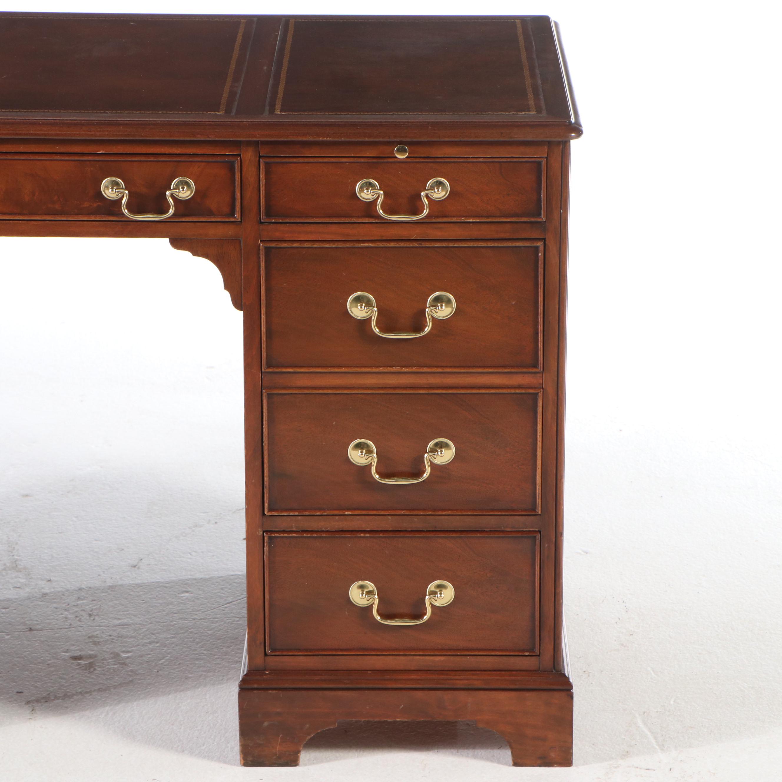 Georgian Style Mahogany Kneehole Desk with Tooled Leather Top