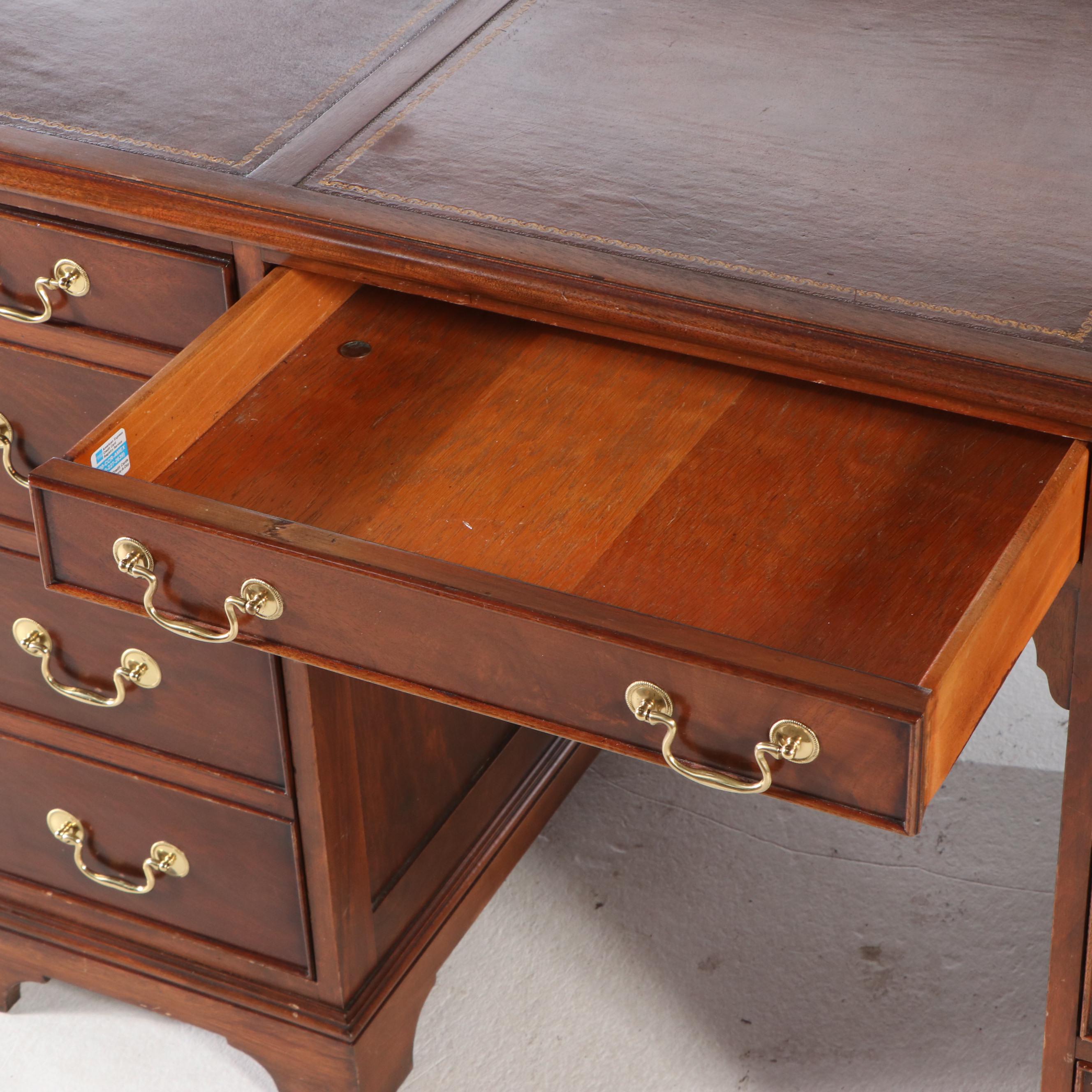 Georgian Style Mahogany Kneehole Desk with Tooled Leather Top