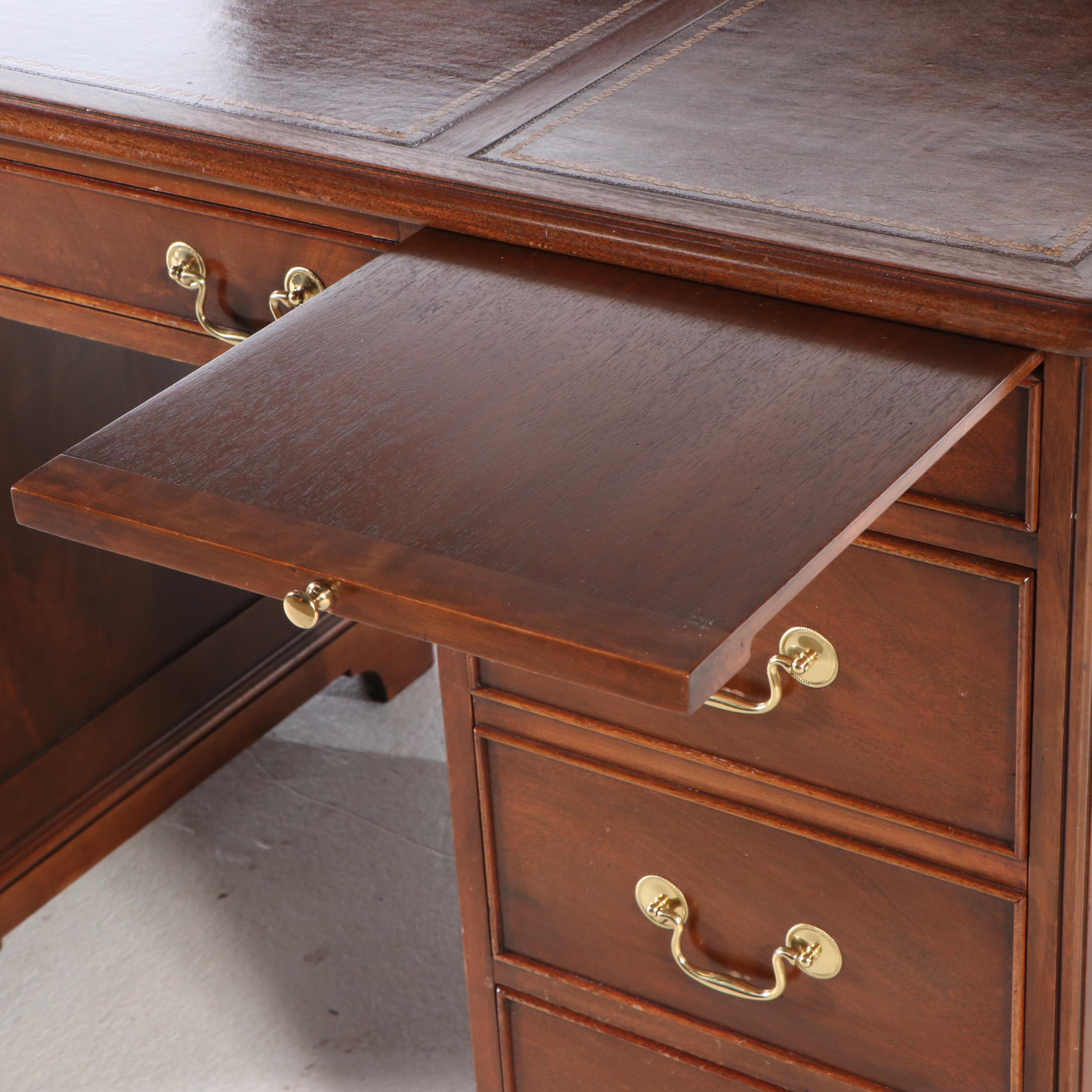 Georgian Style Mahogany Kneehole Desk with Tooled Leather Top