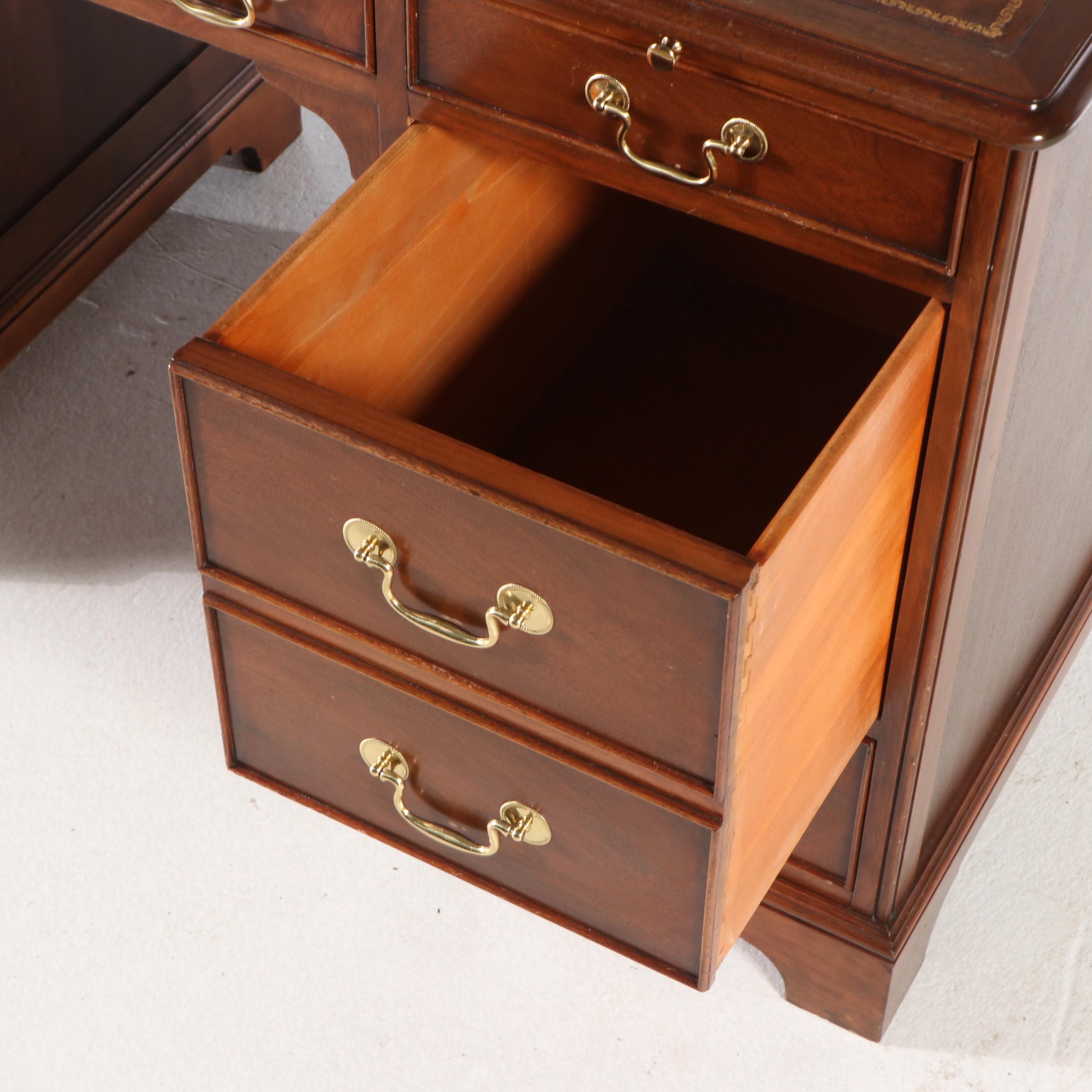 Georgian Style Mahogany Kneehole Desk with Tooled Leather Top