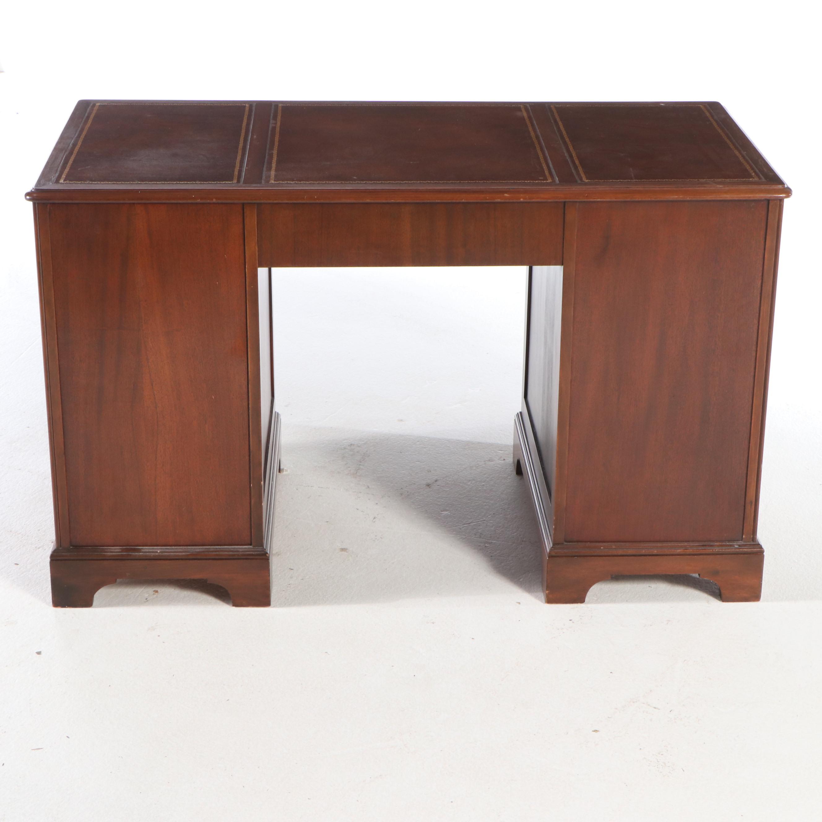Georgian Style Mahogany Kneehole Desk with Tooled Leather Top