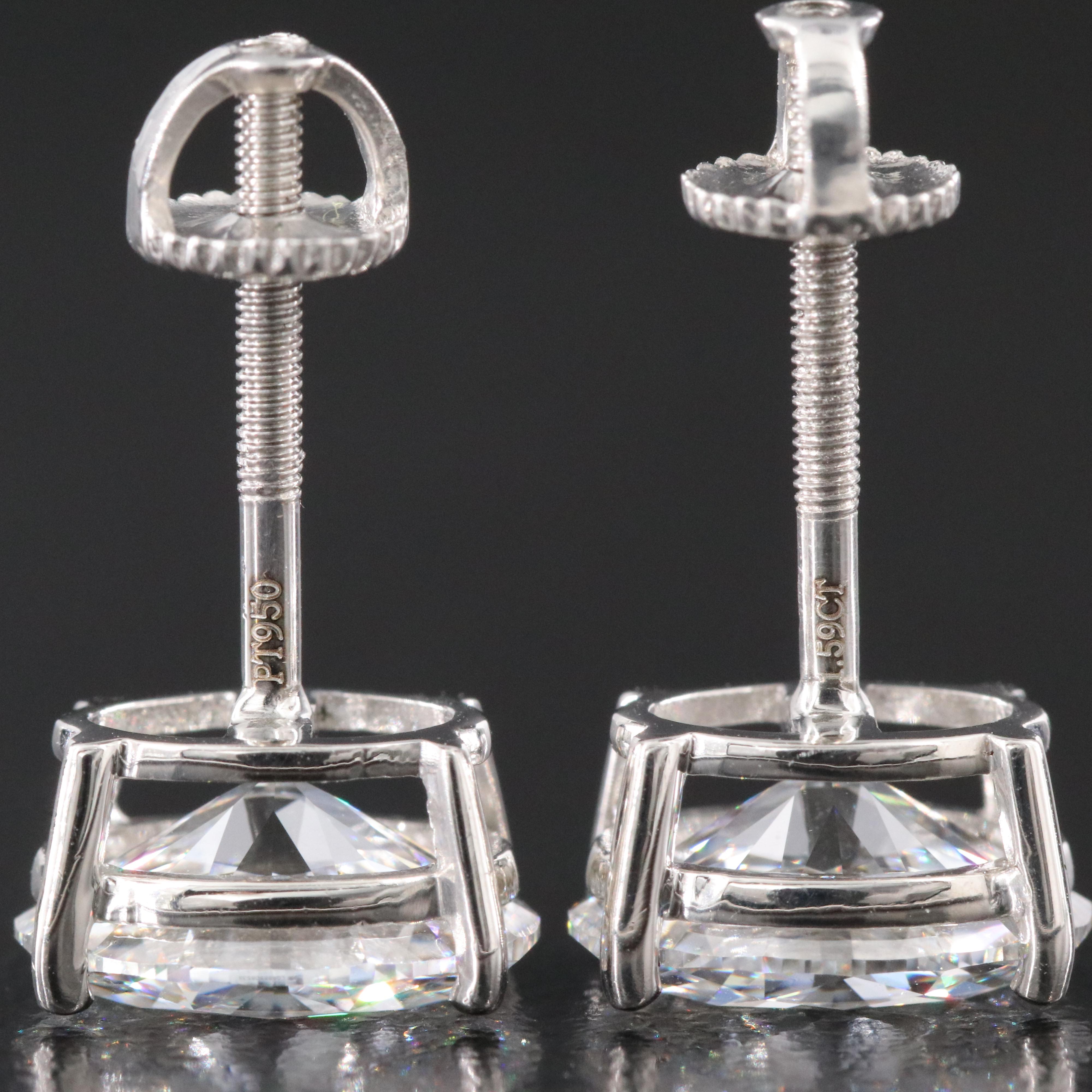 Platinum 3.18 CTW Lab Grown Diamond Solitaire Stud Earrings with IGI Report