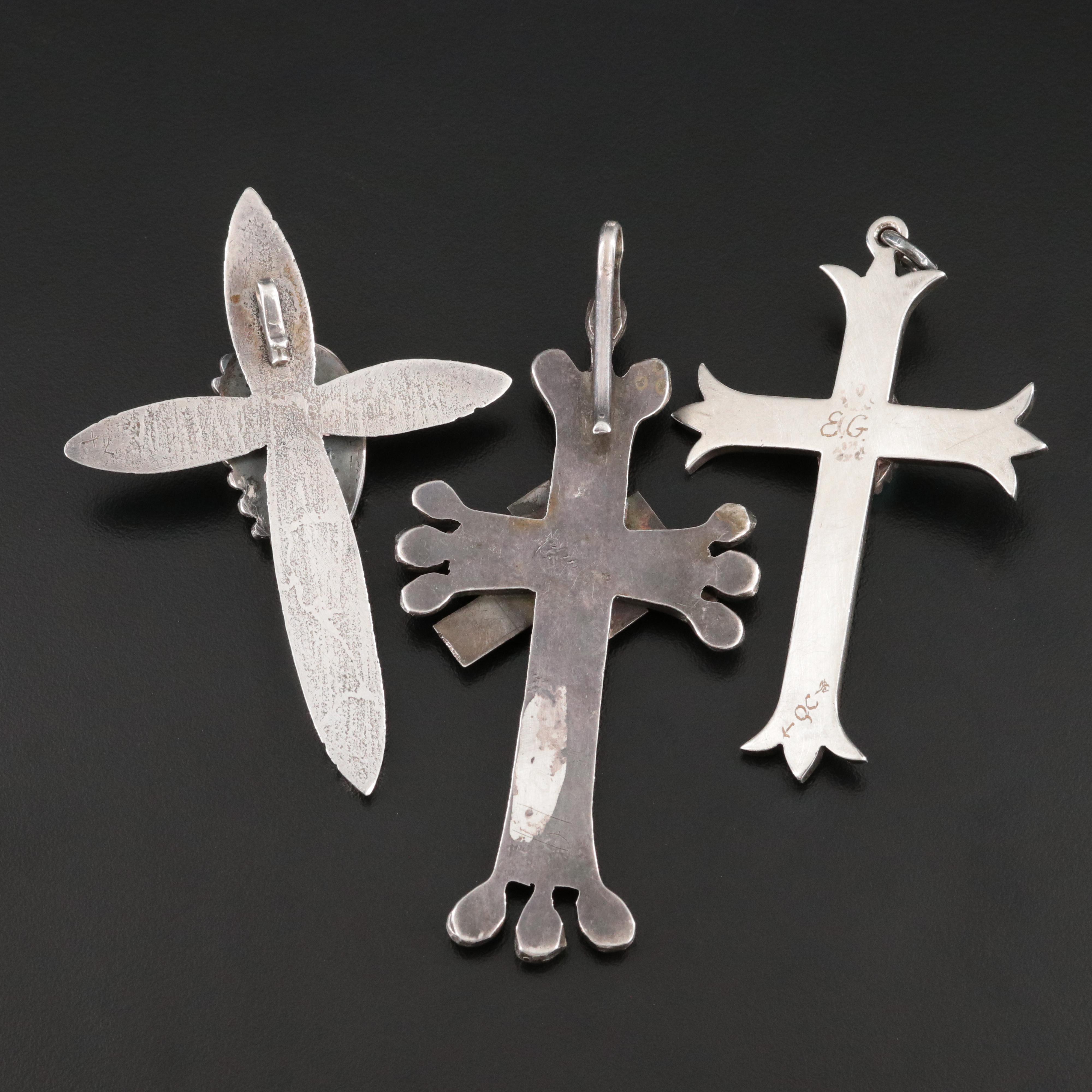 Southwestern 950 Silver & Sterling Turquoise Crosses Including Signed