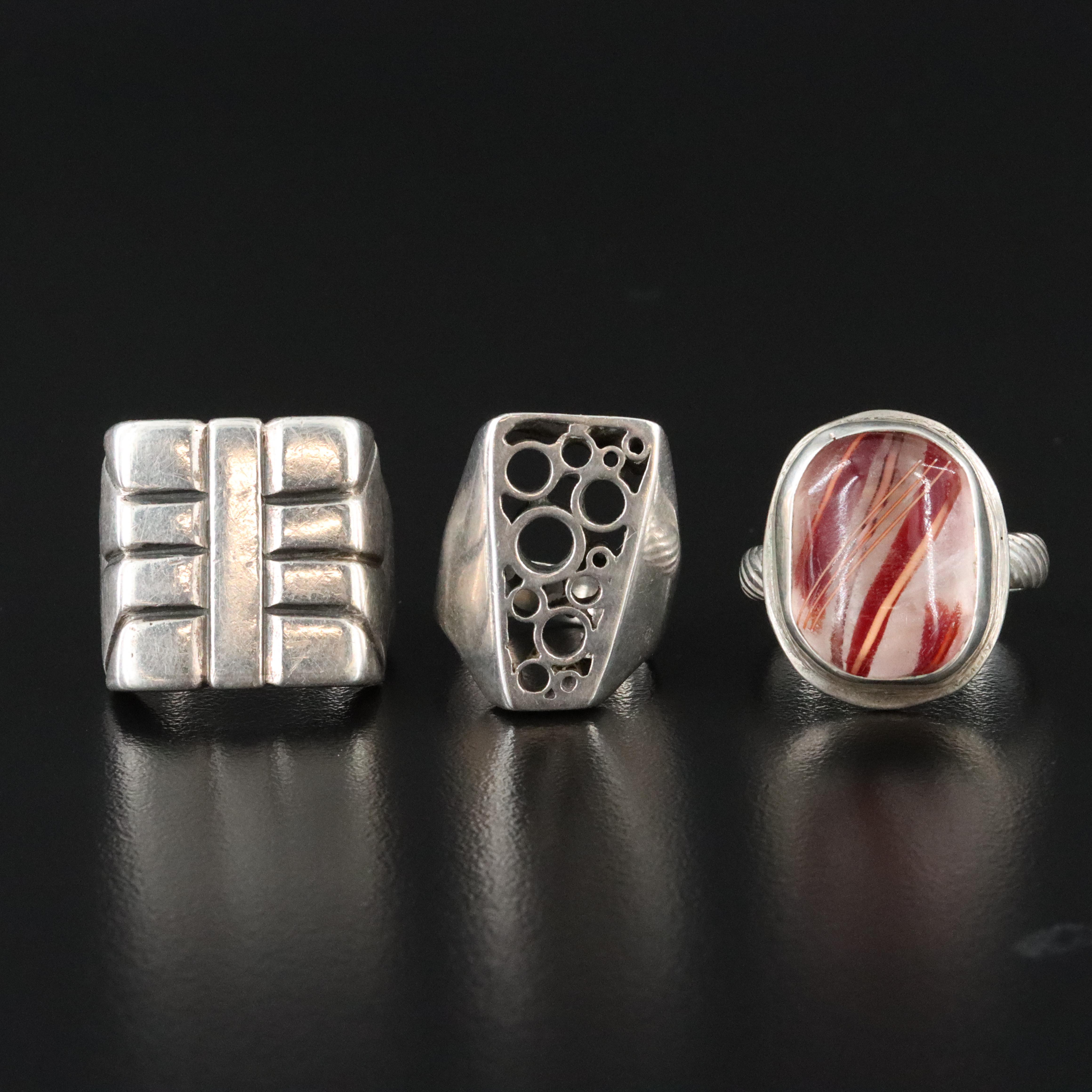 Sterling and 935 Silver Rings with Art Glass