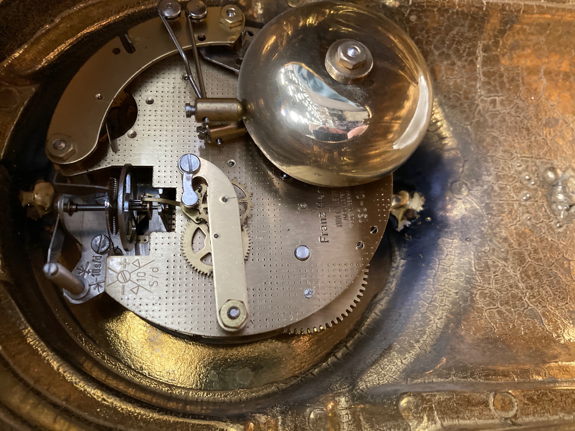 Franz Hermle Louis XIV Style Gilt Mantel Clock and Candelabra Garniture Set