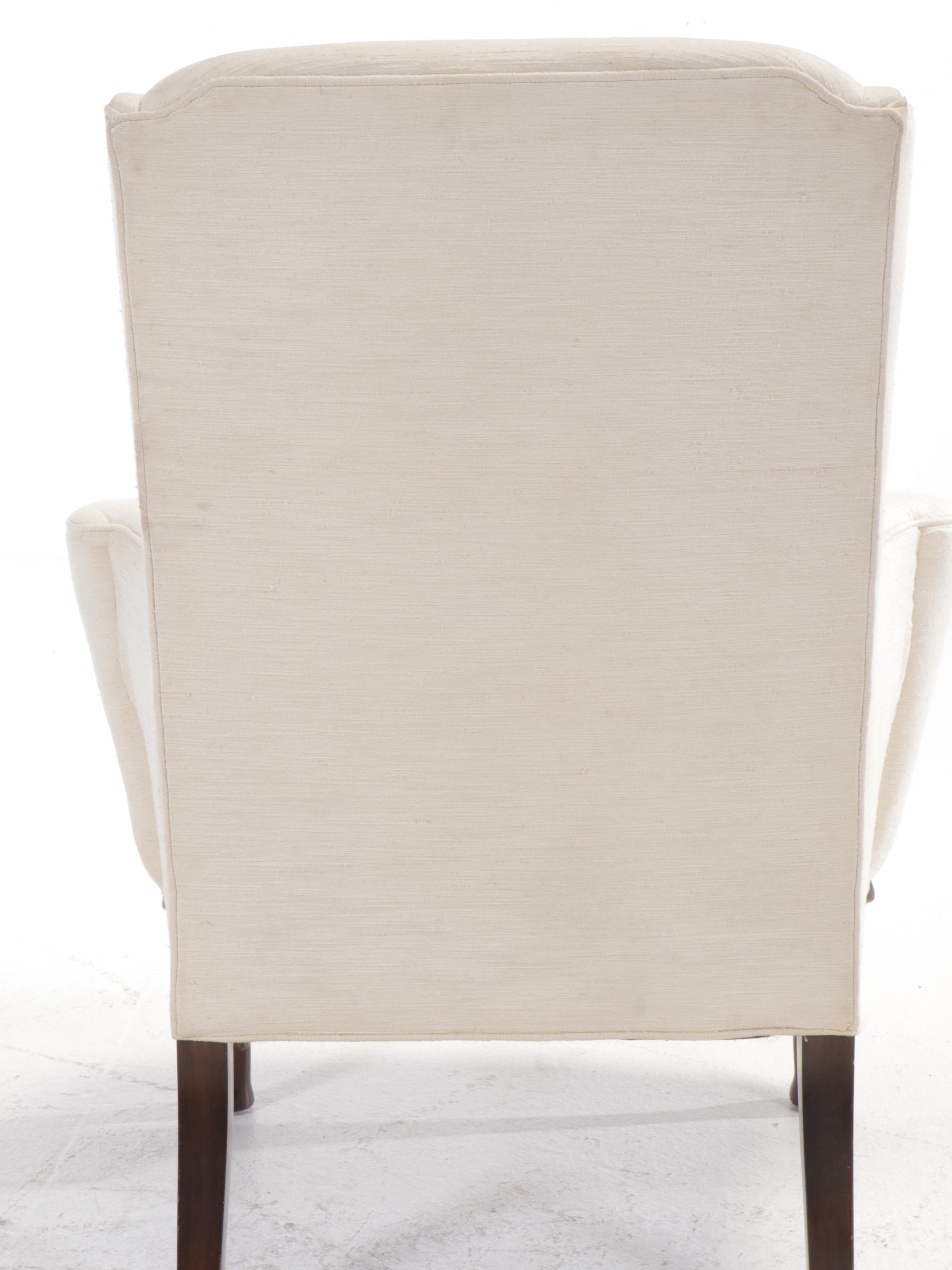 Queen Anne Style Fabric Upholstered Wingback Armchair, Late 20th Century