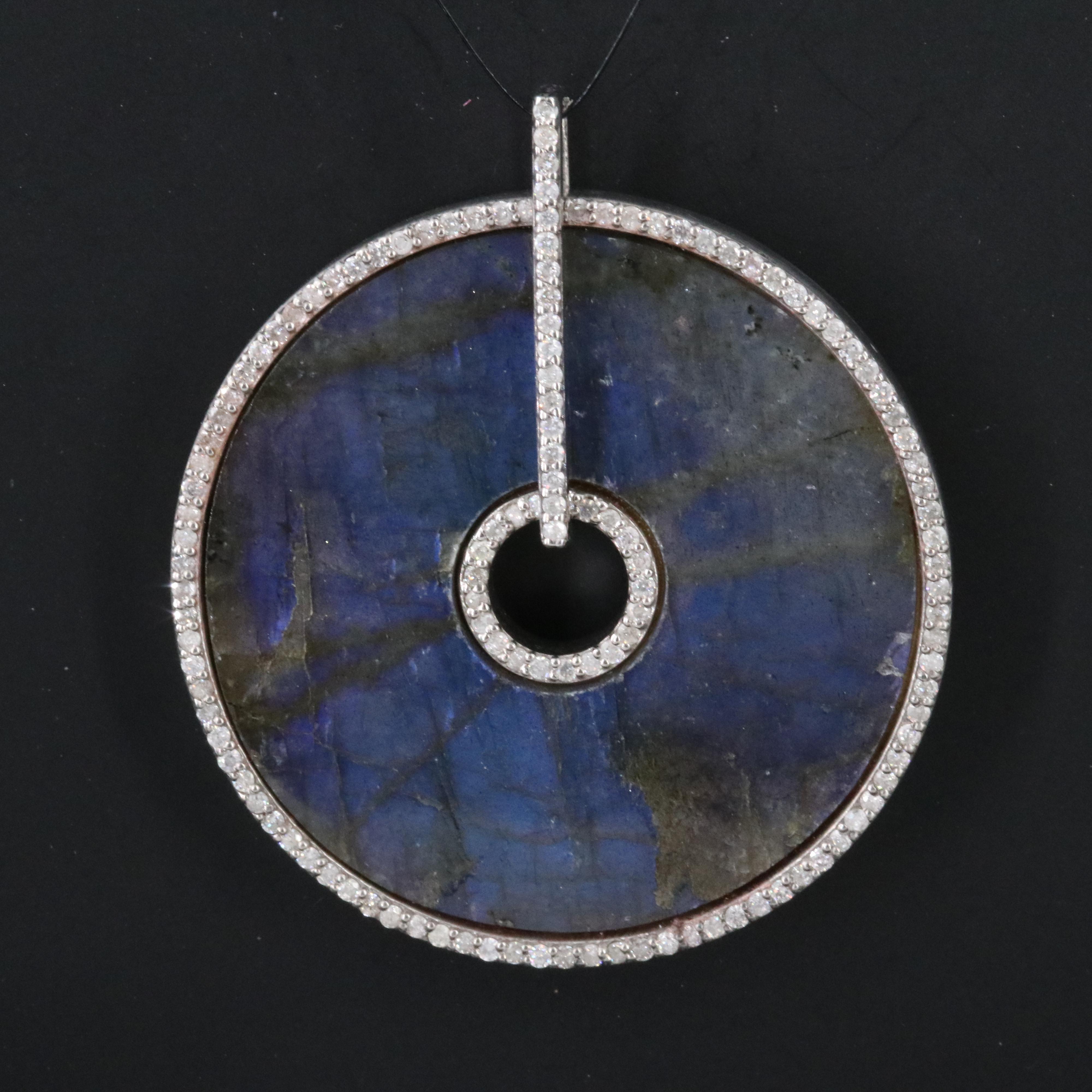 Sheryl Lowe Sterling Labradorite and Diamond Disc Pendant