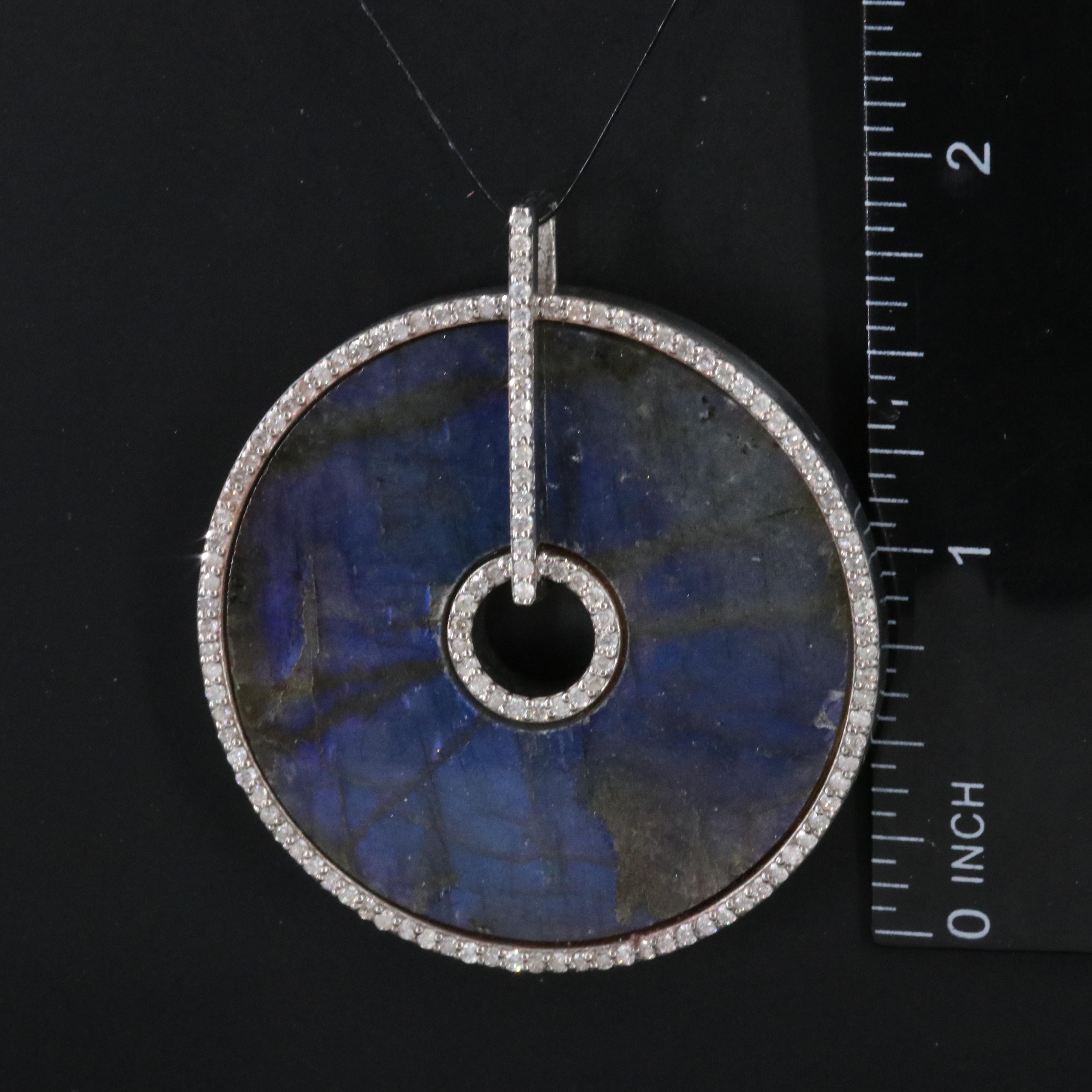 Sheryl Lowe Sterling Labradorite and Diamond Disc Pendant