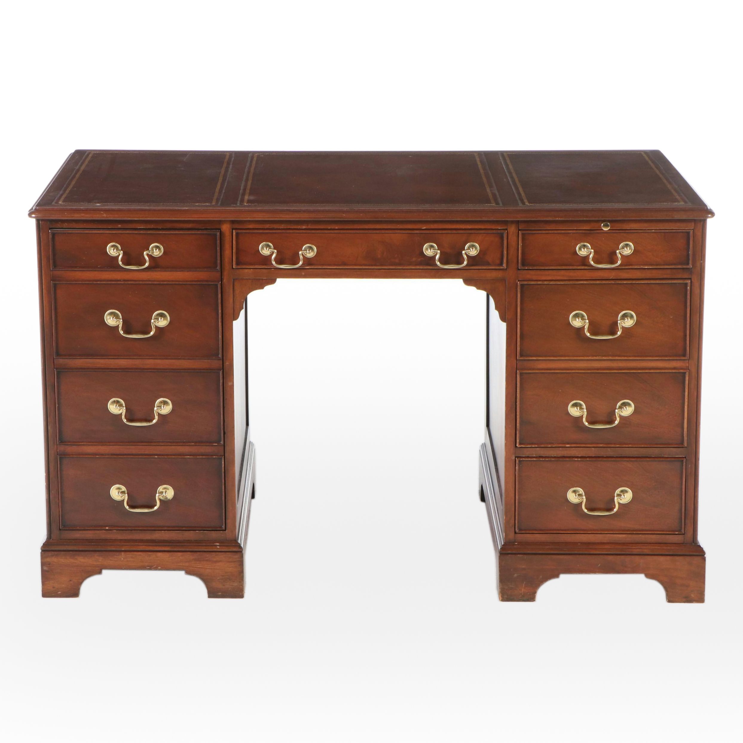 Georgian Style Mahogany Kneehole Desk with Tooled Leather Top