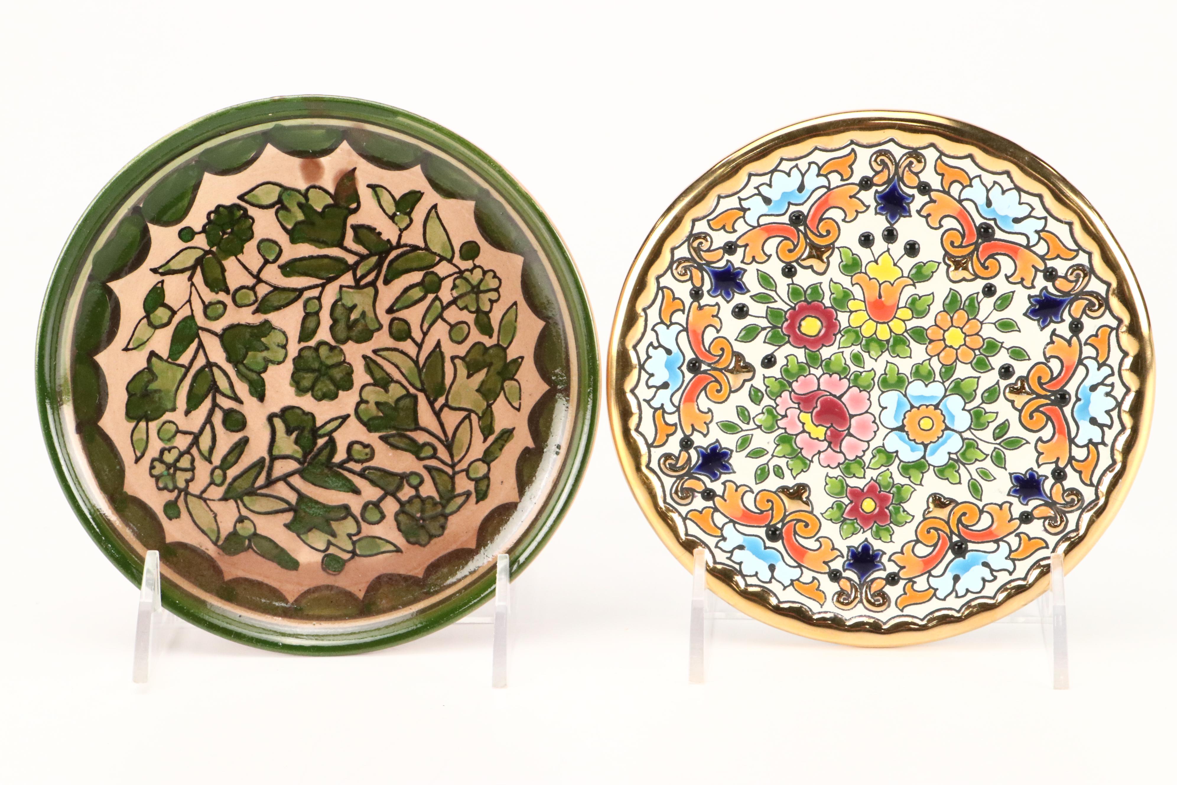 Indian Enamel Plates and Brass Cricket Box with Other Décor
