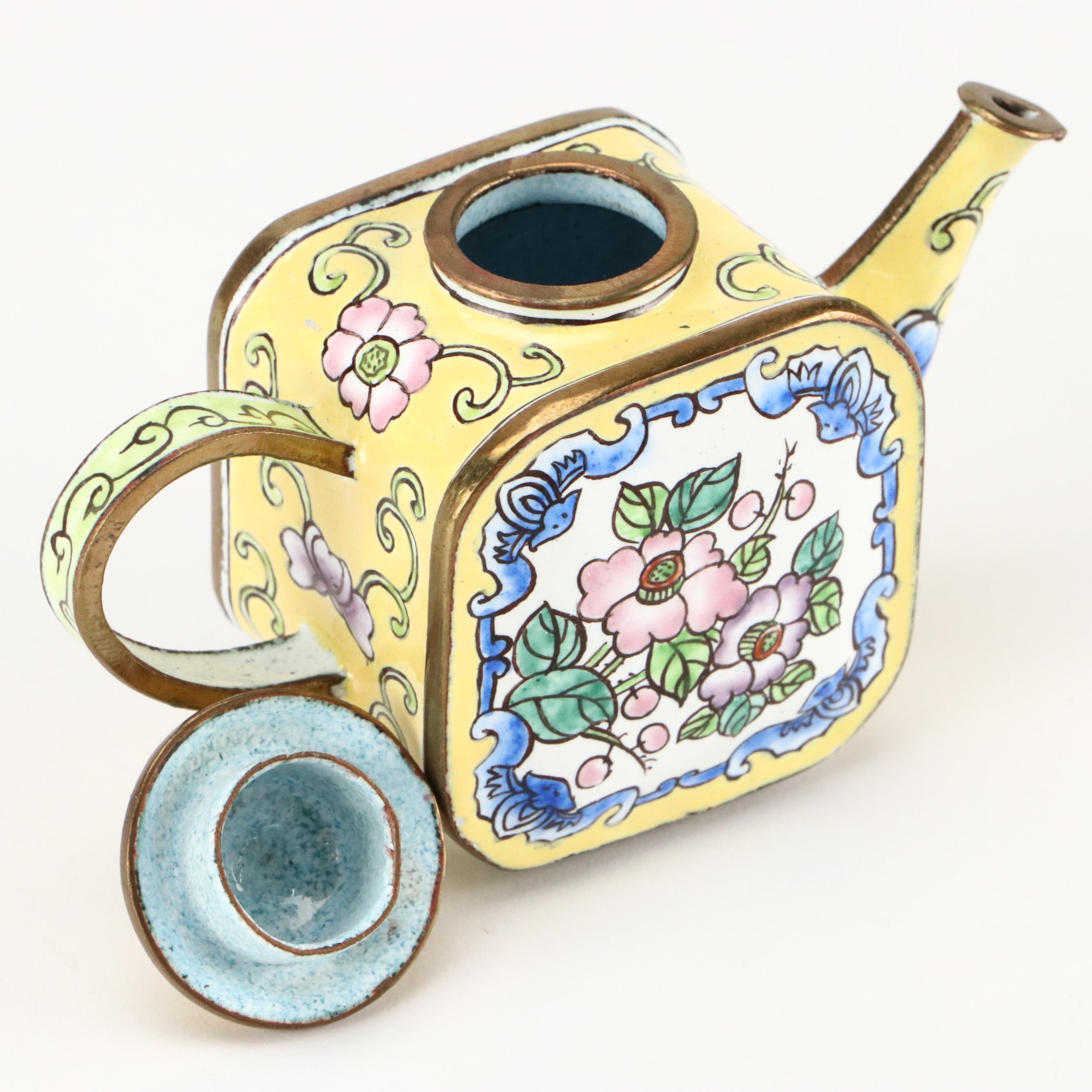 Indian Enamel Plates and Brass Cricket Box with Other Décor