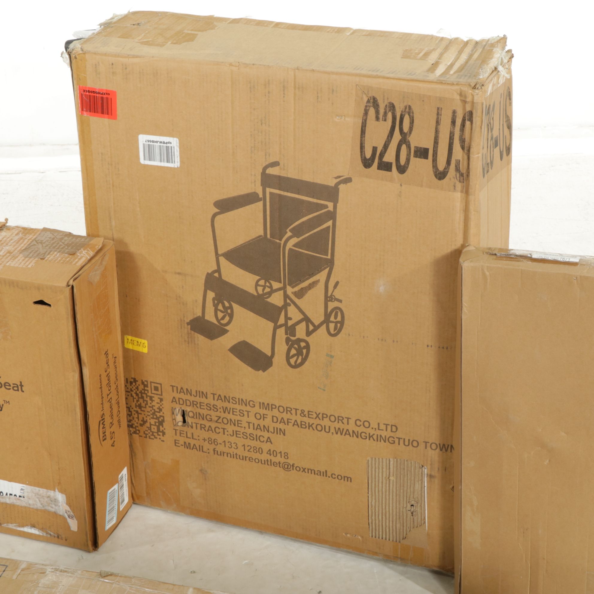 Wheelchair and Ramp, 4.5" Raised Toilet Seat, Quad Walking Cane, and More