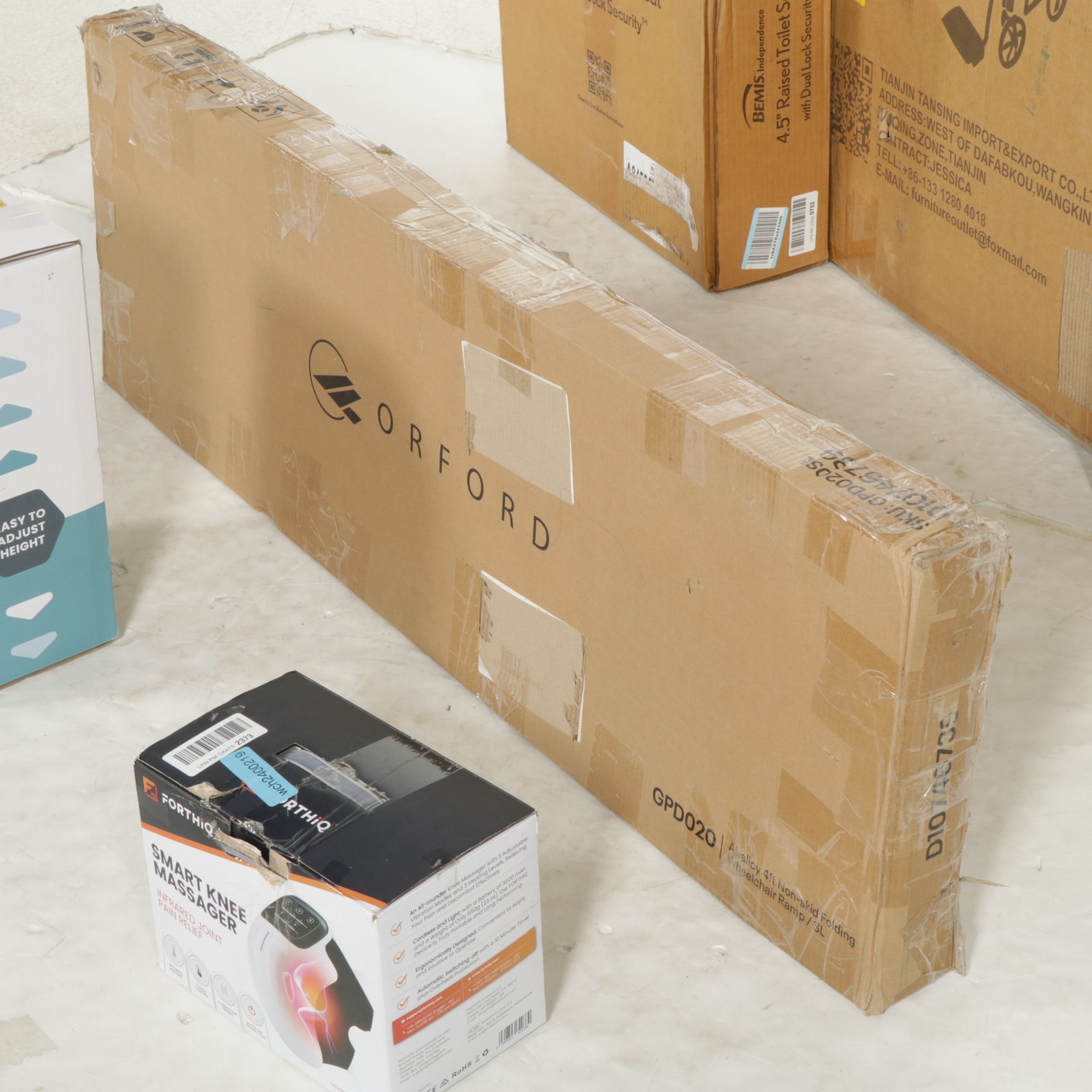 Wheelchair and Ramp, 4.5" Raised Toilet Seat, Quad Walking Cane, and More