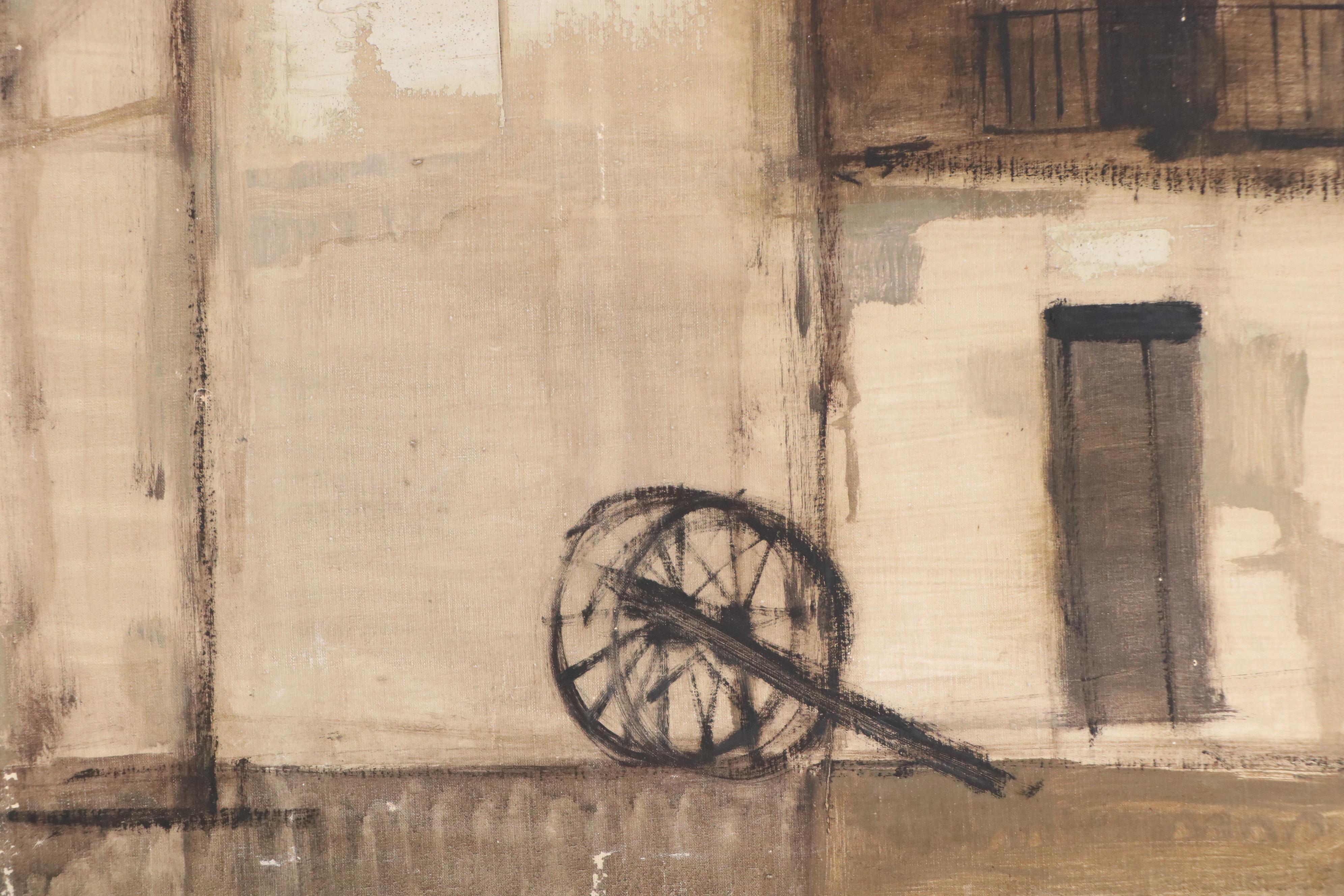 Gabriel Alberca Spanish Architectural Landscape Oil Painting, Circa 1960