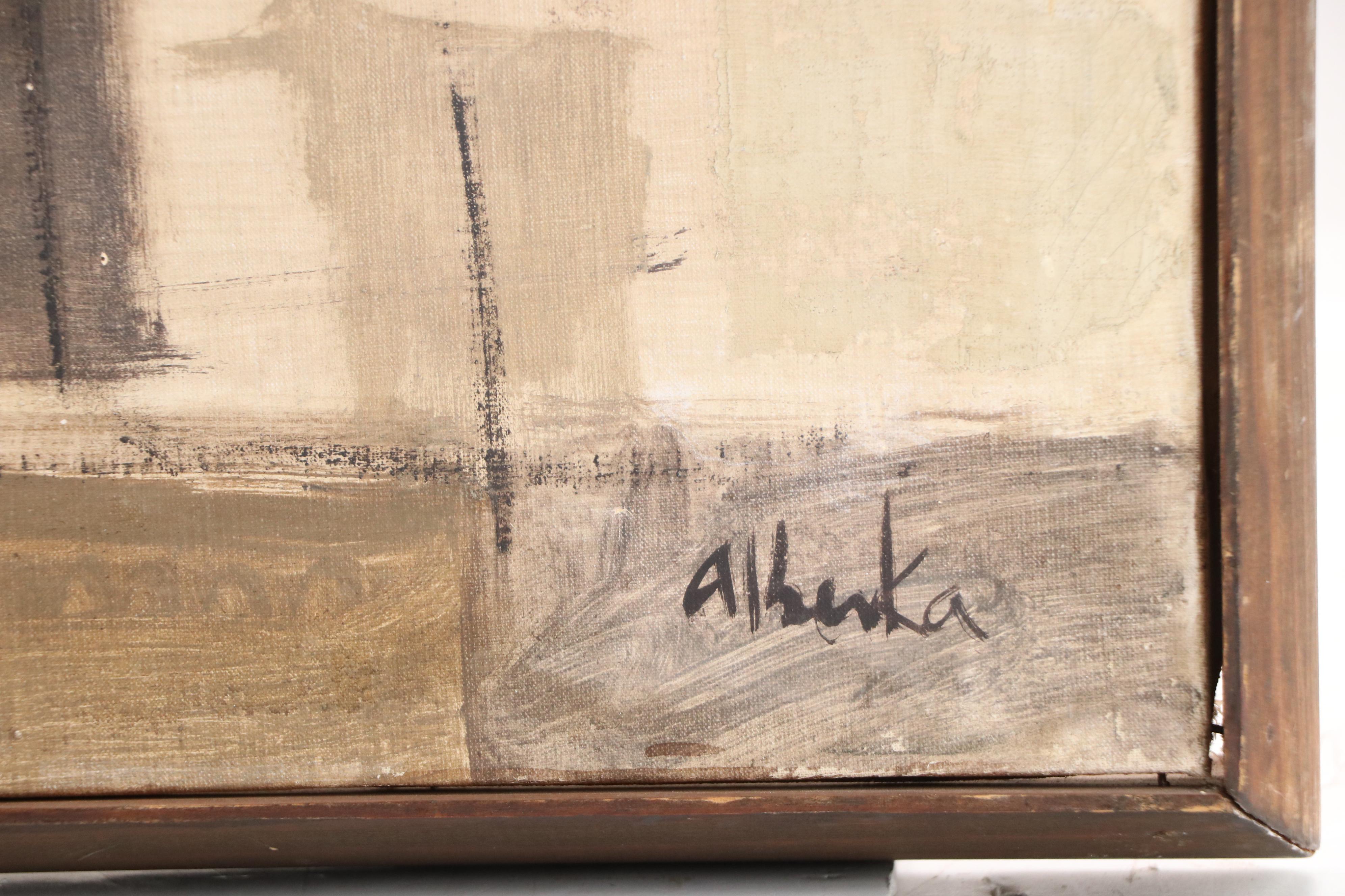 Gabriel Alberca Spanish Architectural Landscape Oil Painting, Circa 1960