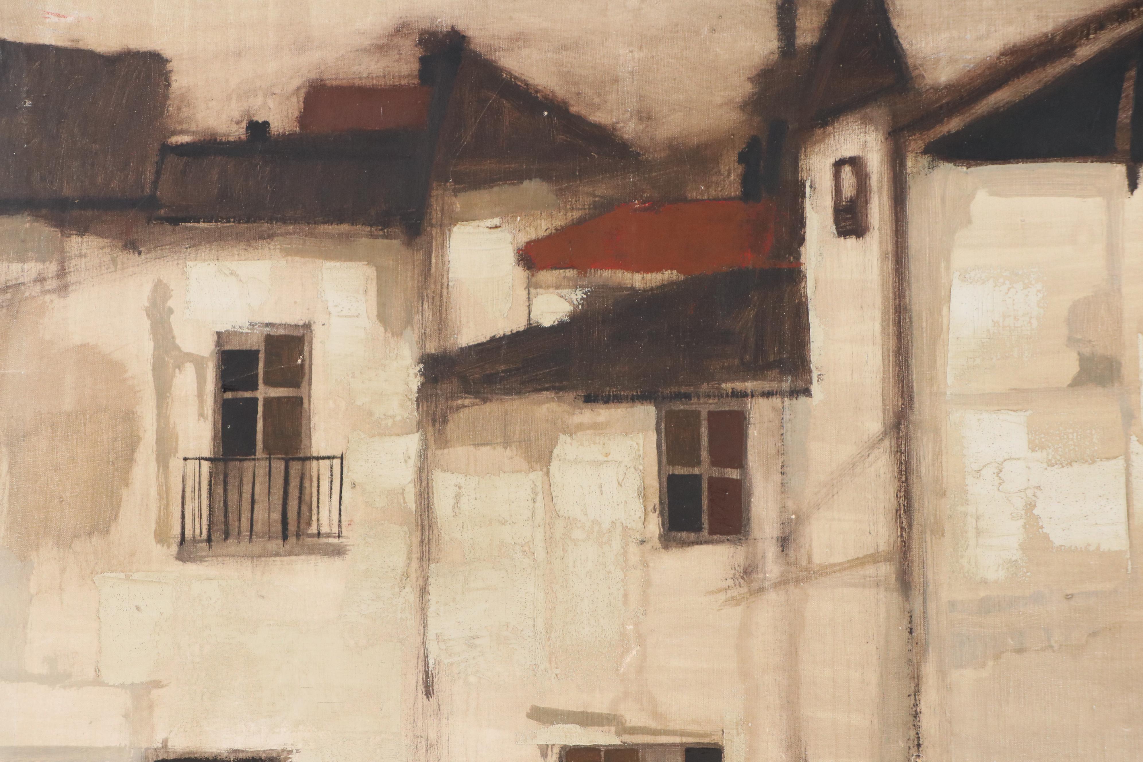 Gabriel Alberca Spanish Architectural Landscape Oil Painting, Circa 1960