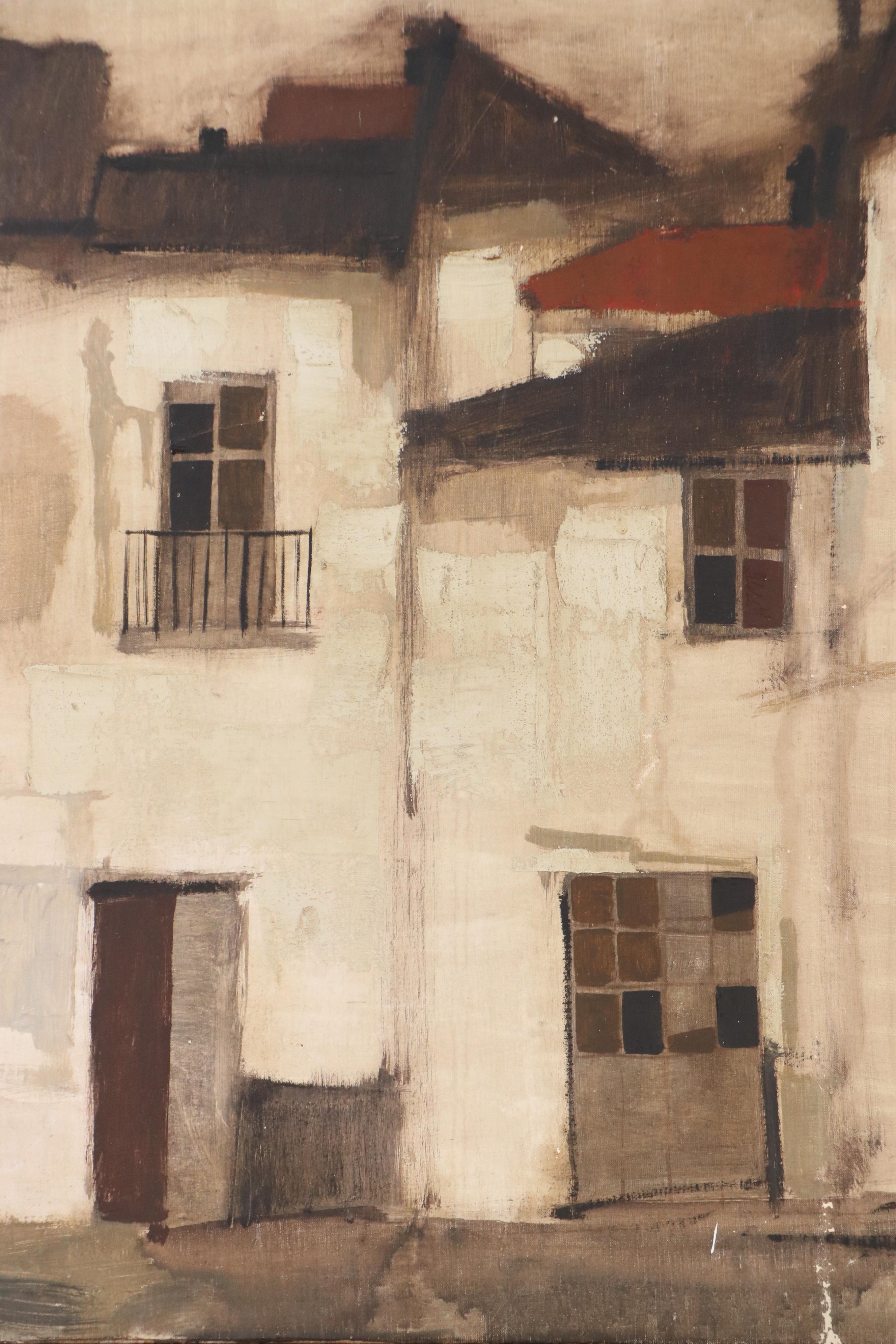 Gabriel Alberca Spanish Architectural Landscape Oil Painting, Circa 1960